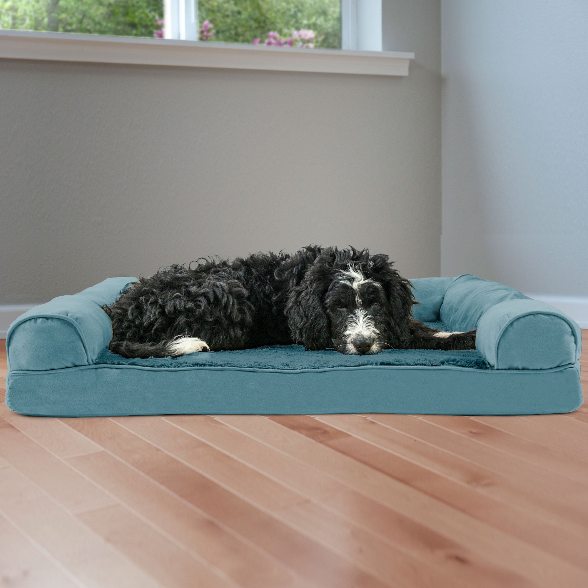 FurHaven Pet Products | Memory Foam Plush and Suede Sofa Pet Bed for Dogs and Cats， Deep Pool， Large