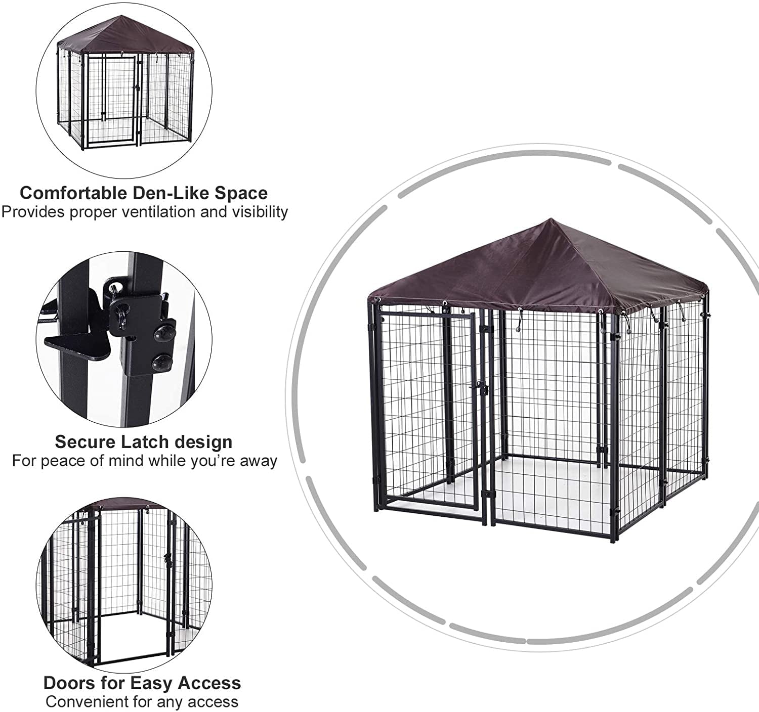 Carevas Large Lockable Outdoor Dog House Kennel with Water-resistant Roof for Small and Medium Sized Pets