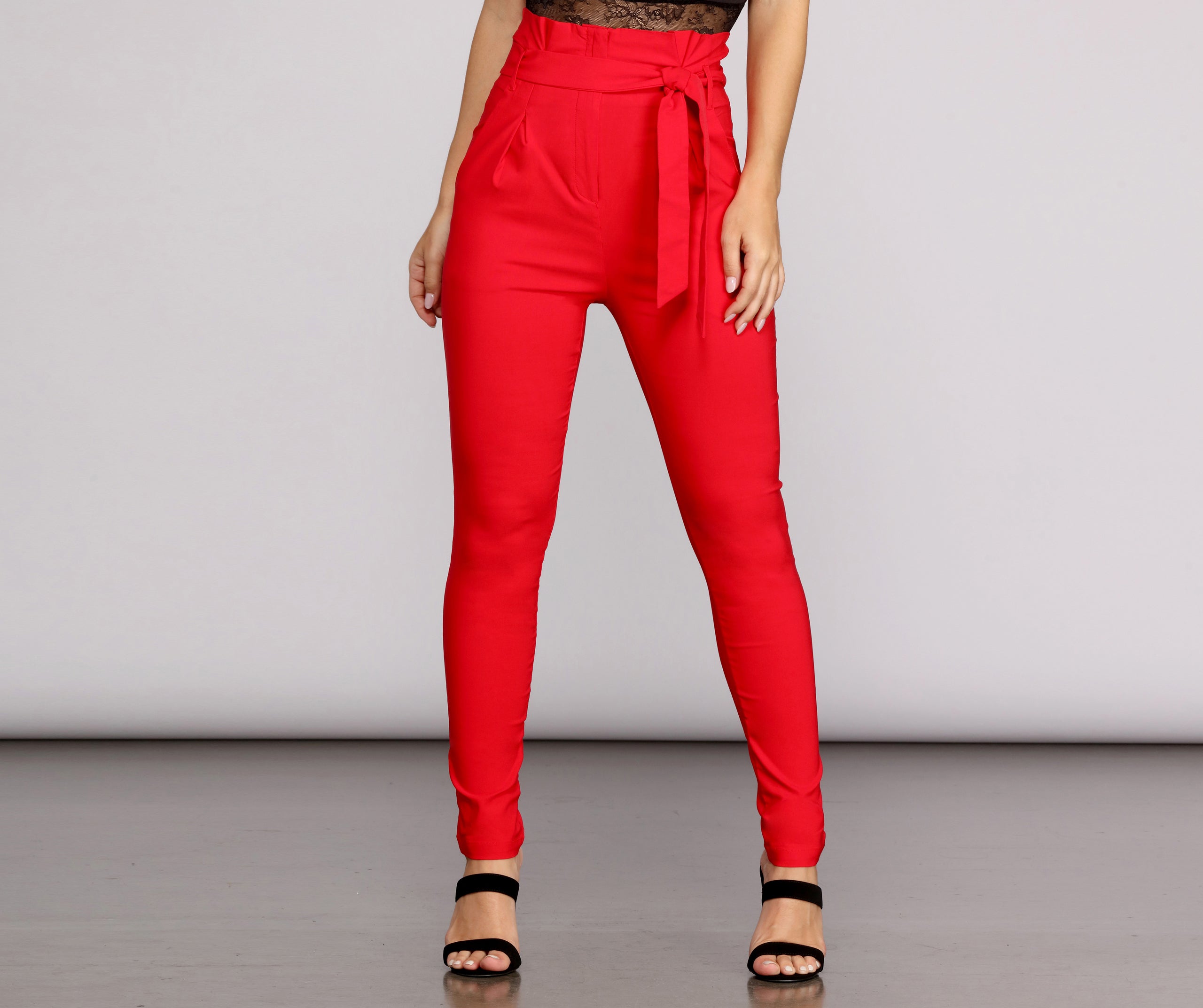 High Waist Paperbag Skinny Dress Pants