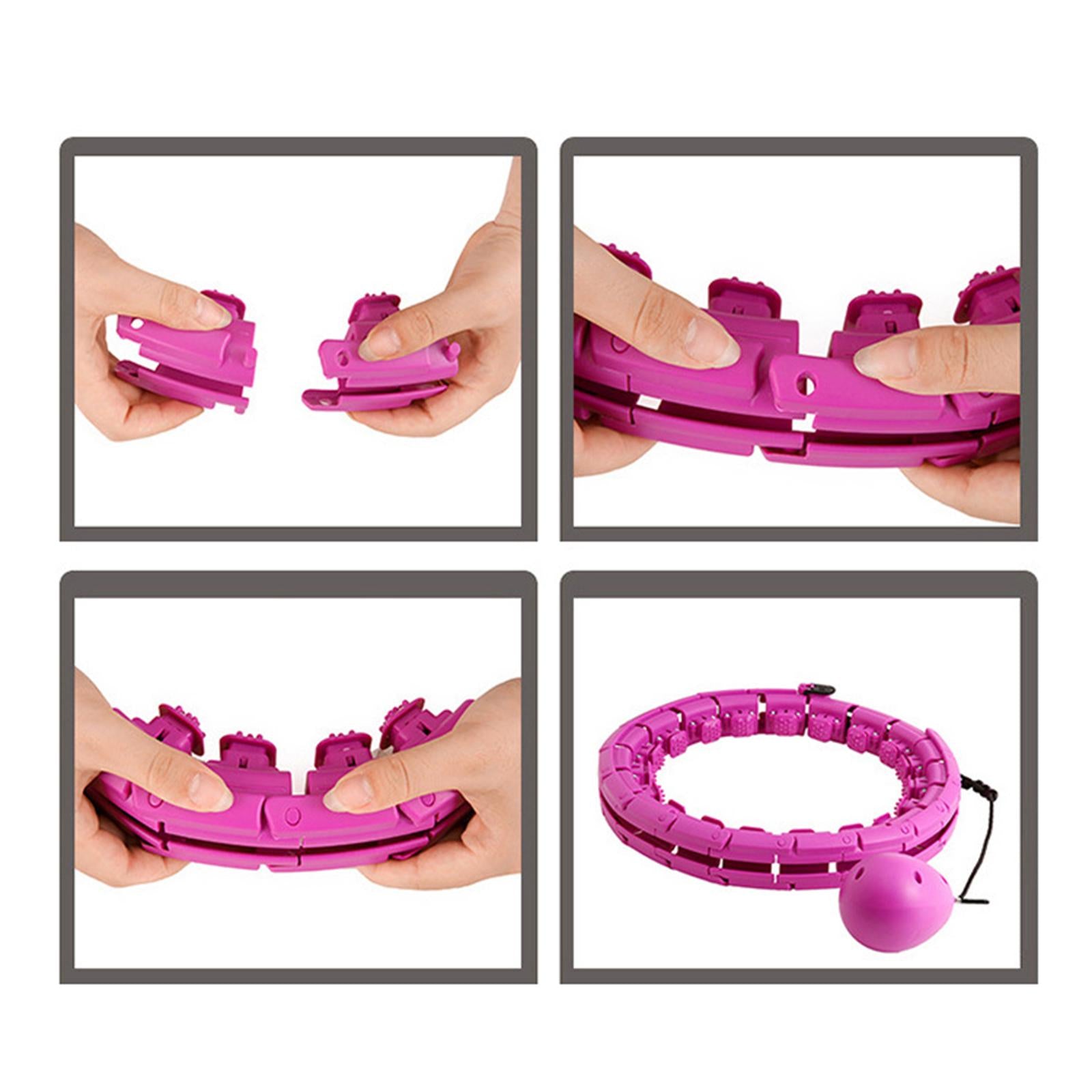 Weighted Hoops， Abdomen Fitness Exercise Massage Hoop for Adults/ ， 24 Sections Detachable Size Adjustable - Pink