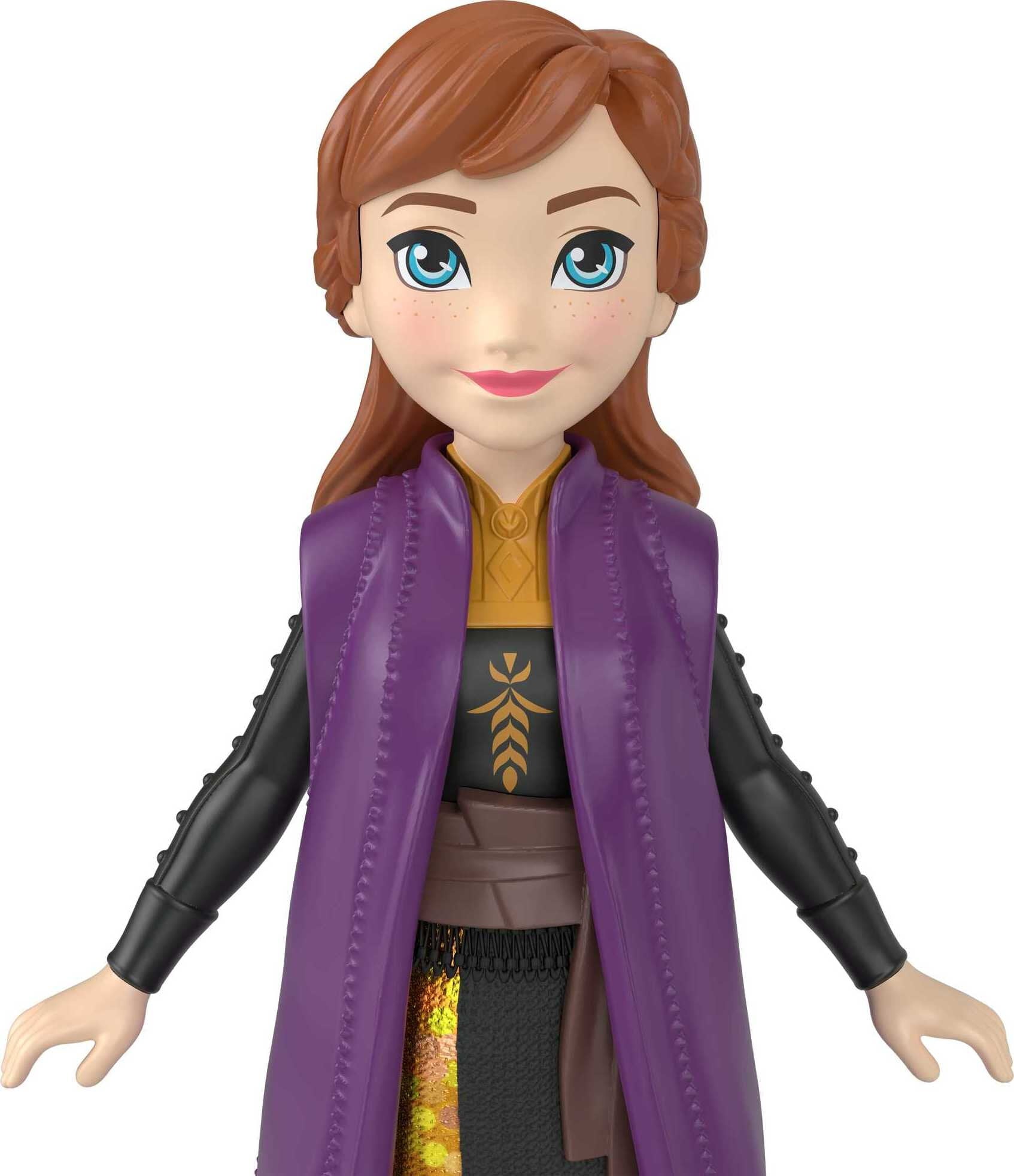 Disney Frozen Anna Small Doll in Travel Look, Posable with Removable Caoe & Skirt