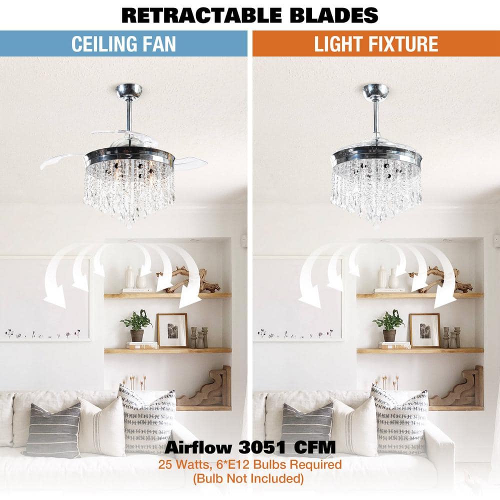 Parrot Uncle Mateo 42 in Indoor Downrod Mount Retractable Chrome Ceiling Fan Chandelier with Light Kit and Remote Control