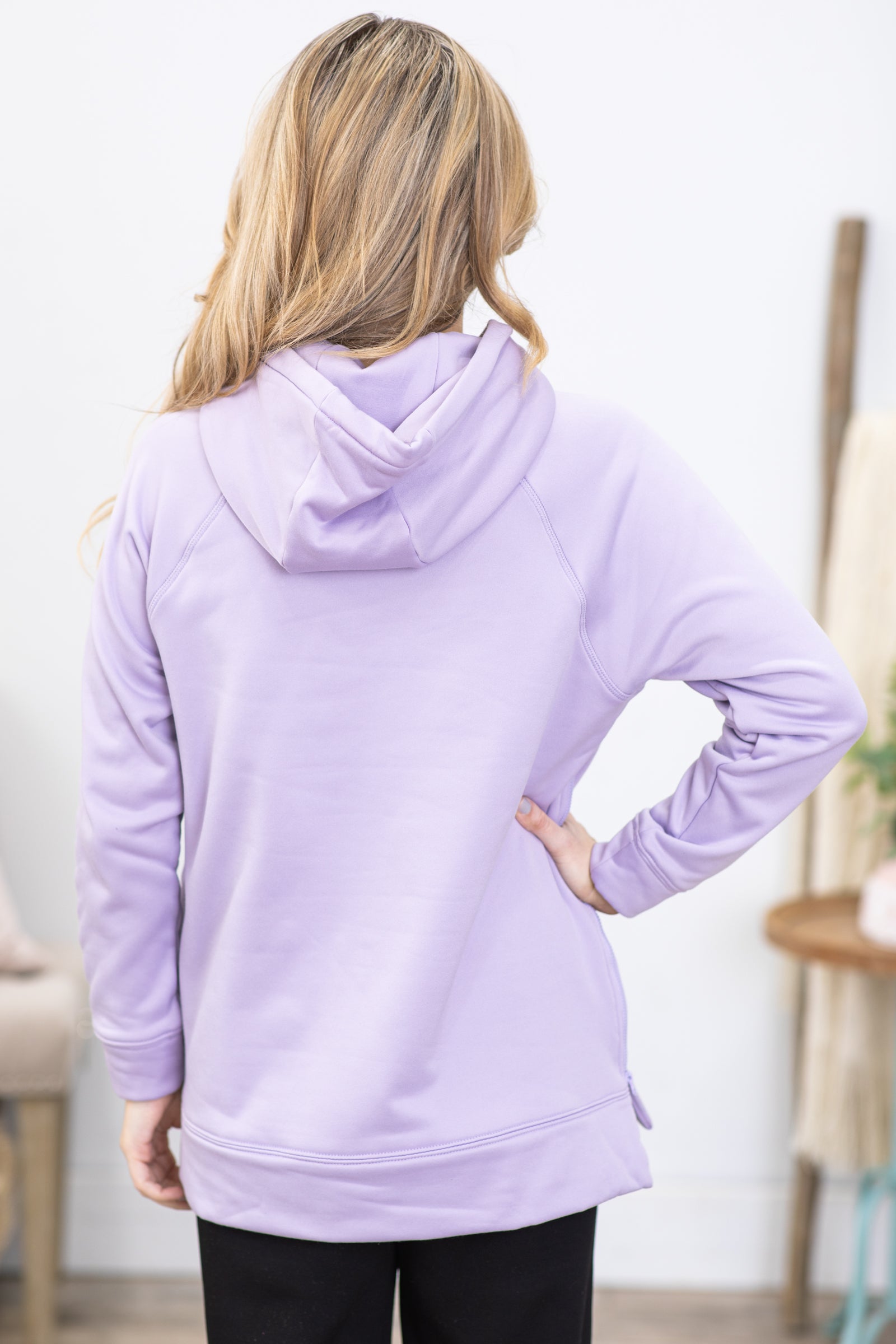 Lilac Pullover Hoodie With Side Zipper