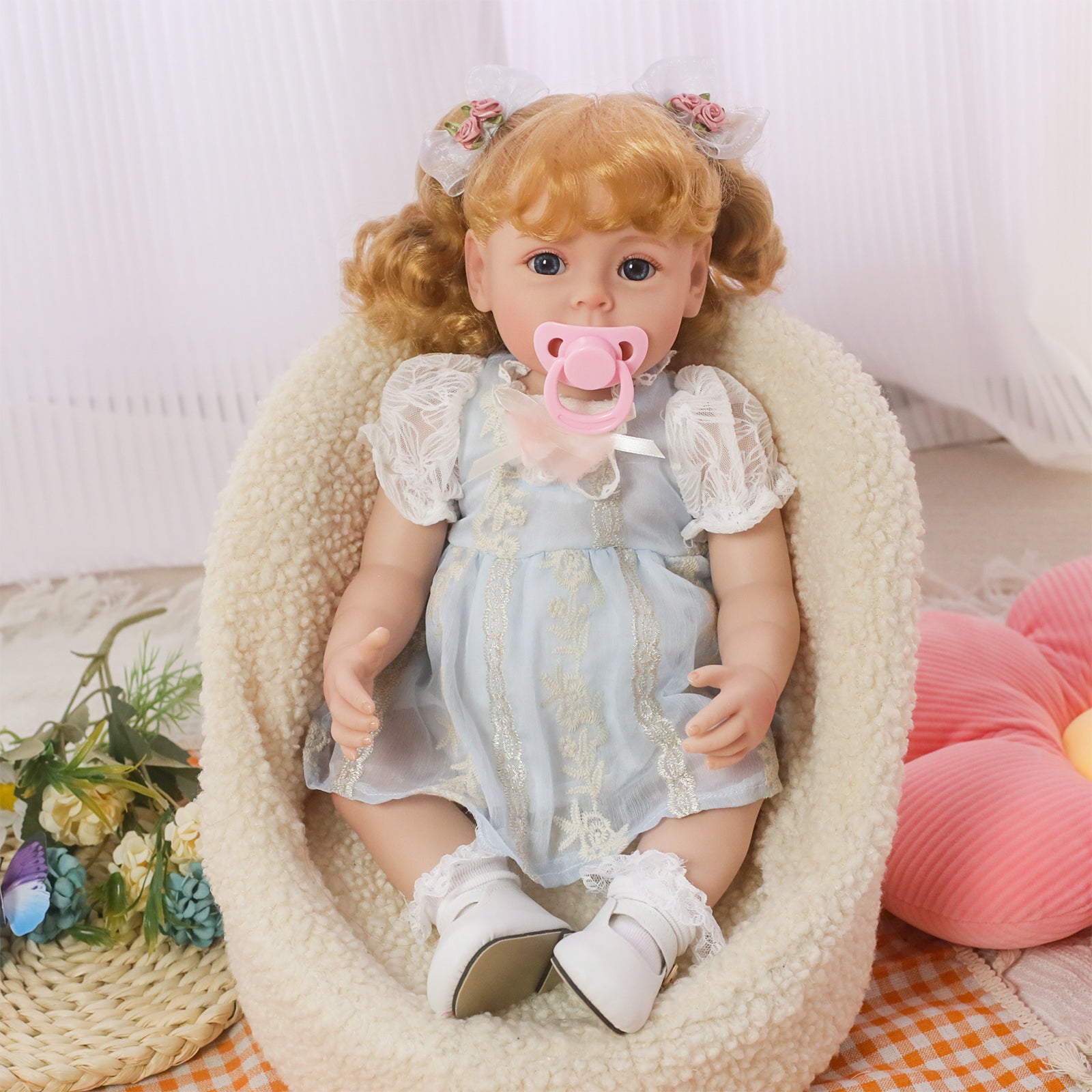 Lifelike Reborn Baby Dolls Girl, 18 Inch Realistic Baby Doll Silicone Full Body with Blond Hair, Baby Toddler with Doll Accessories for Kids Age 3+