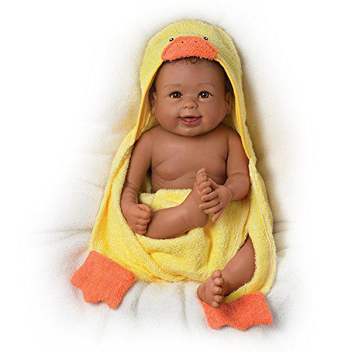 The Ashton-Drake Galleries Linda Murray "Rub-A-Dub-Dub, Layla" Washable African American Black Baby Doll with Ducky Towel and Accessories , 17.5-Inch/44.5-cm