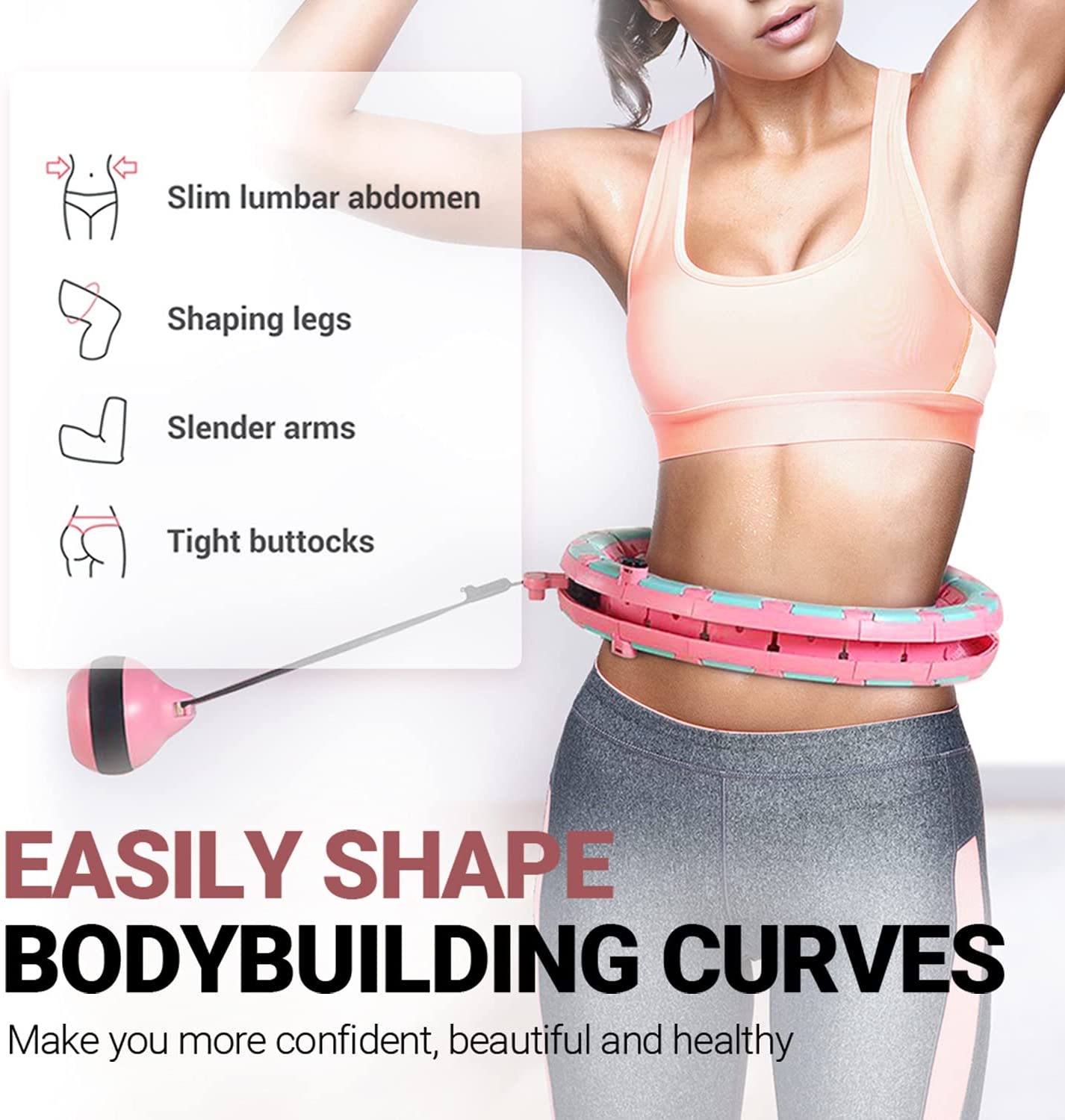 Weighted Smart Hoola Hoops Fitness for Adults Weight Loss， 24 Detachable Knots Hula Hoop Plus Size， 2 in 1 Waist Trainers Adomen Message Great for Adults and Kids