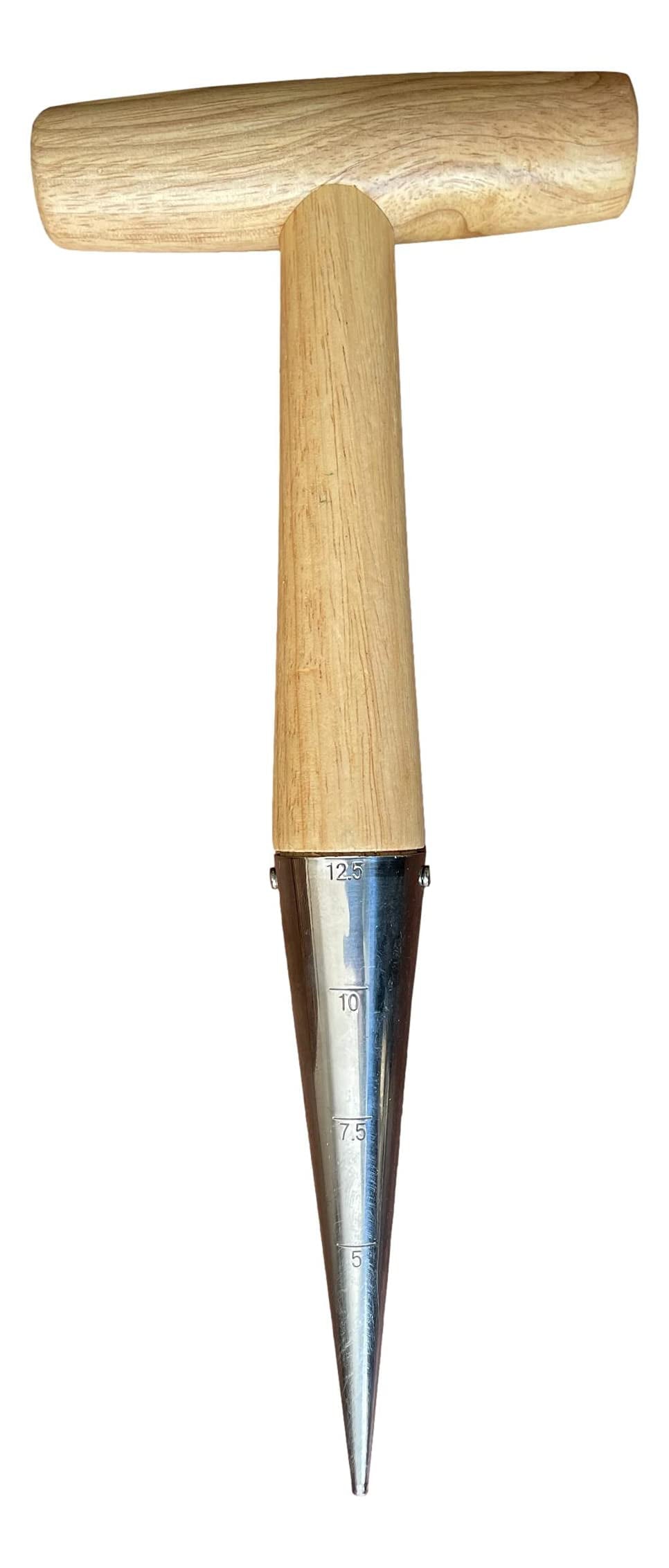 Garden Guru Steel Dibber Planter Tool for Planting Seeds & Bulbs, High Carbon Steel & Comfortable Wood Carved Handle