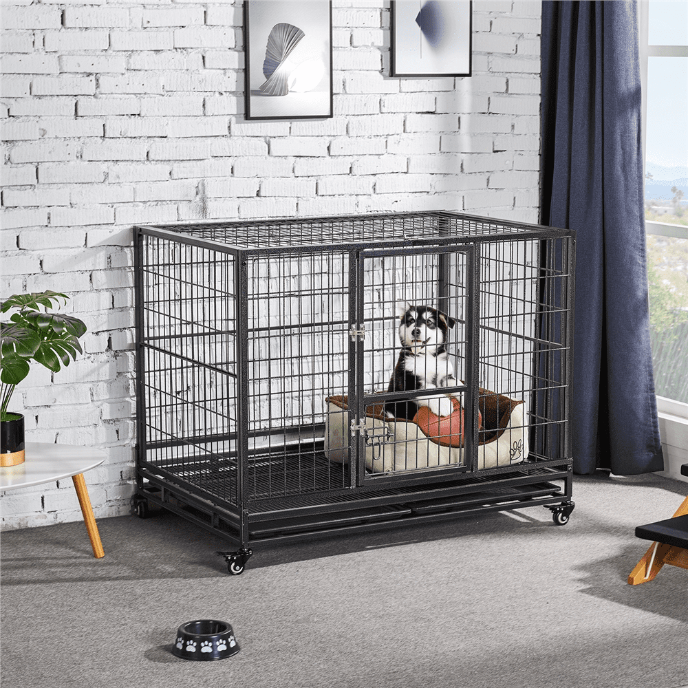 43inch Heavy Duty Metal Dog Cage Kennel，Black
