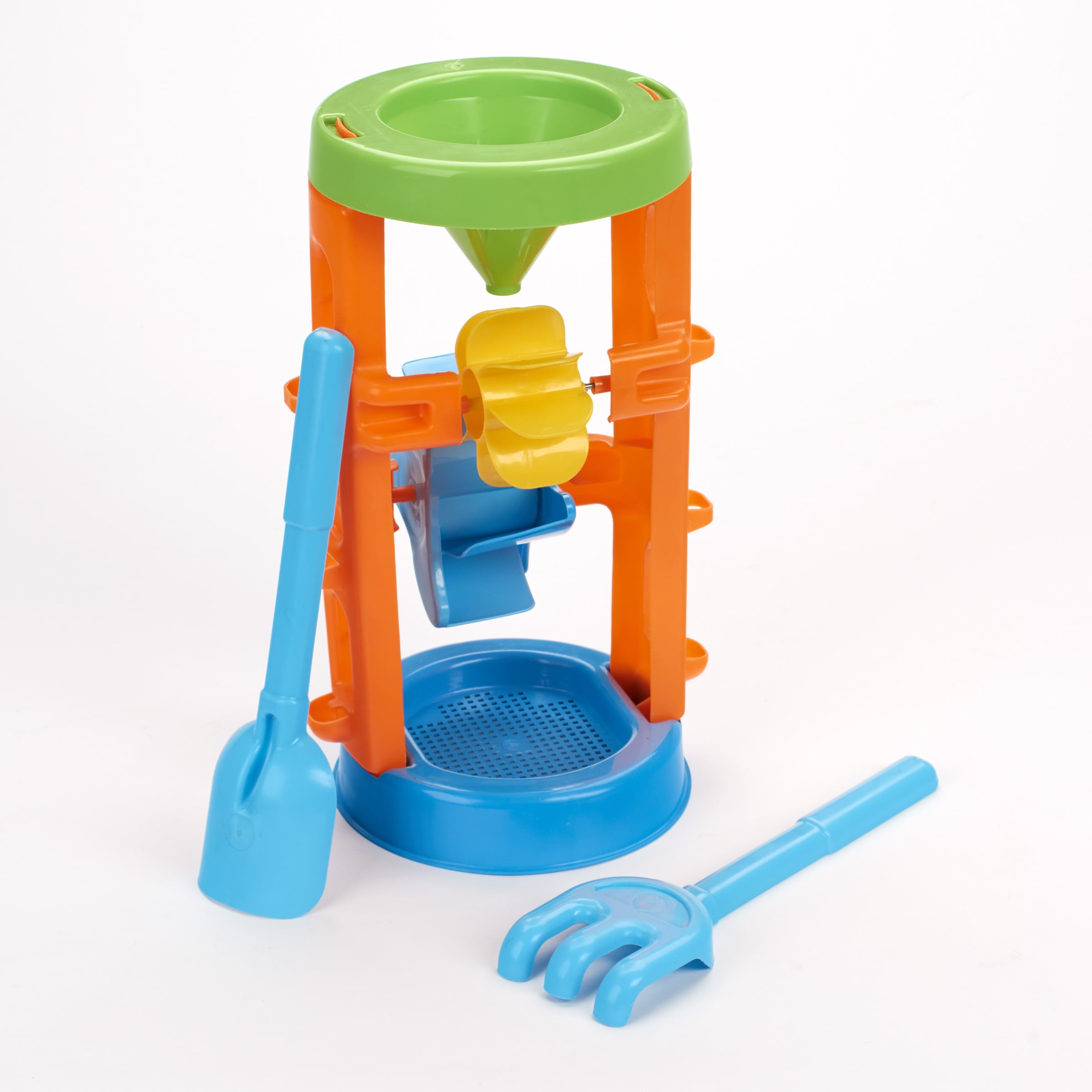 Play Day Kids’ Sand & Water Wheel Tower with Shovel & Rake – Beach Sand Water Toy