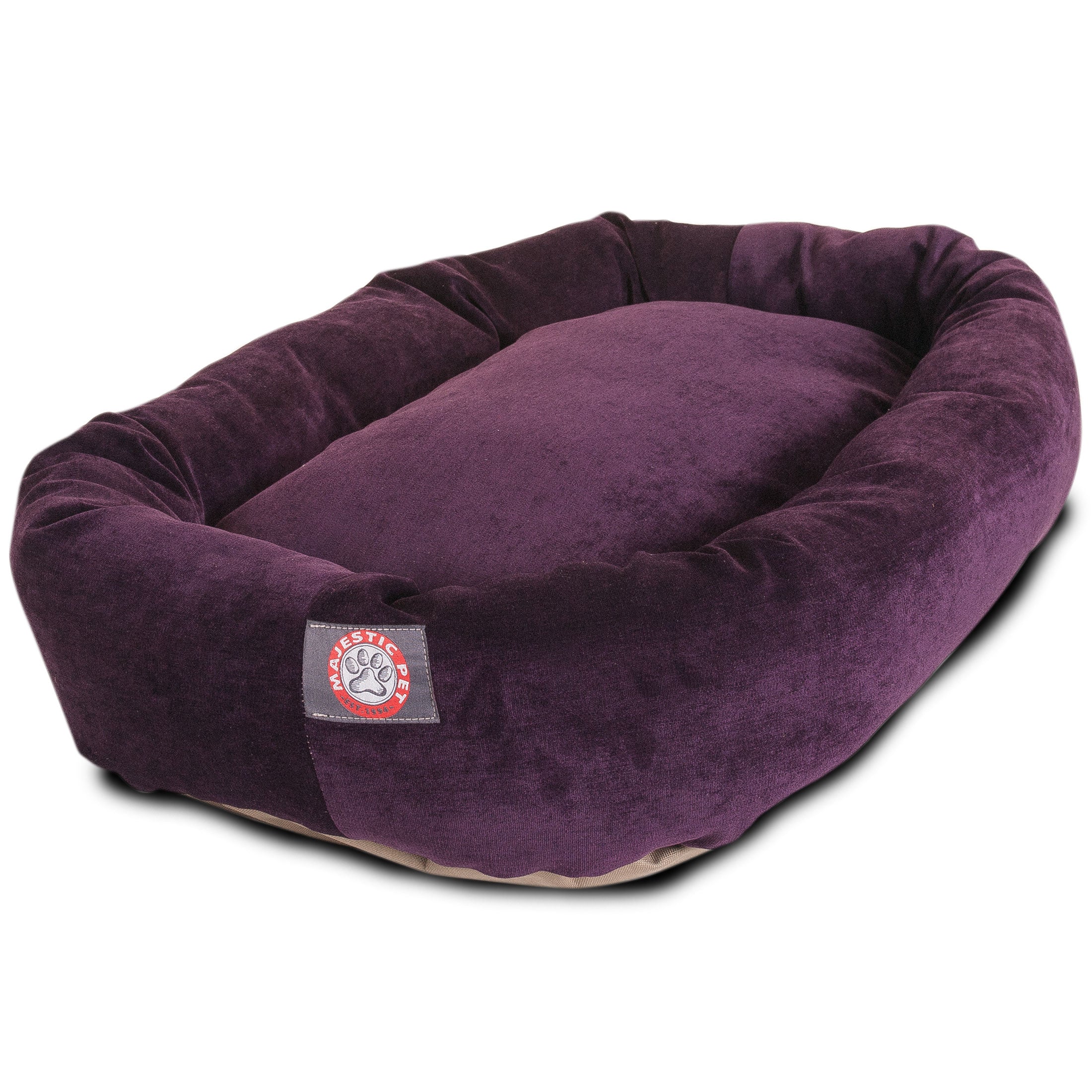 Majestic Pet | Villa Velvet Bagel Pet Bed For Dogs， Aubergine， Large