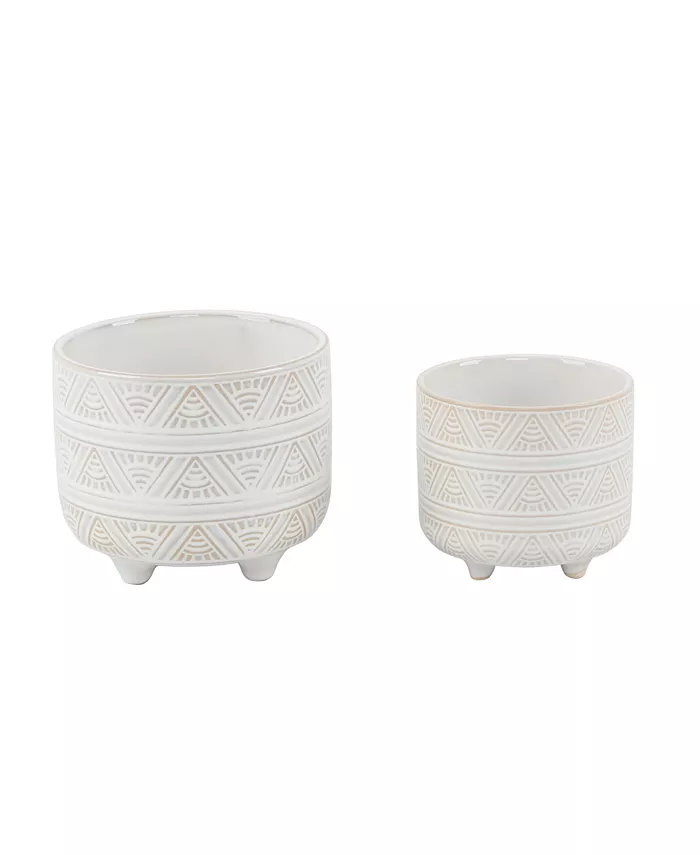 Flora Bunda Sunrise Footed Ceramic Planter， Set of 2