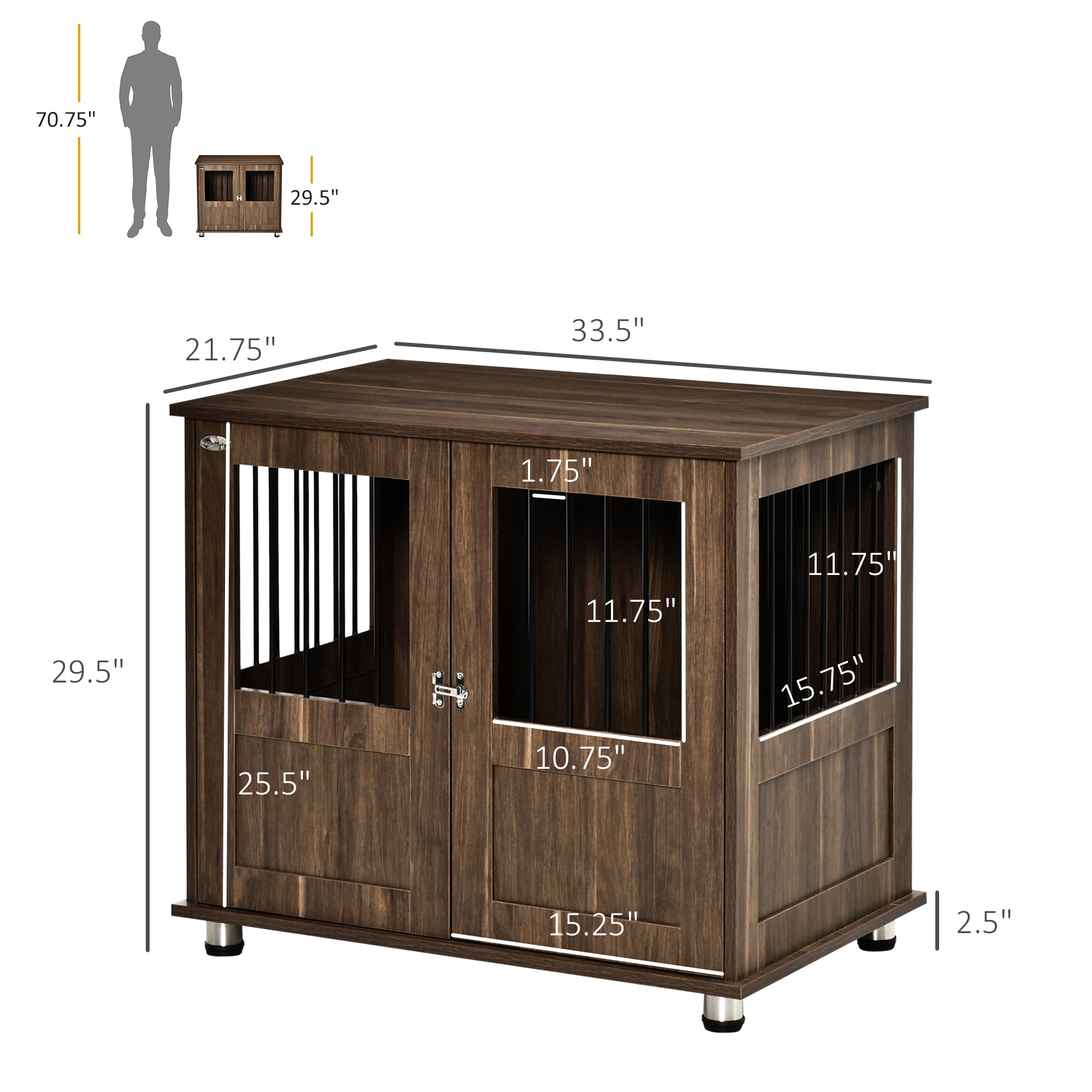 PawHut Furniture Style Dog Crate， Wooden and Wire End Table， Small and Medium Pet Crate with Magnetic Double Door Indoor Decorative Dog Kennel Cage， Brown
