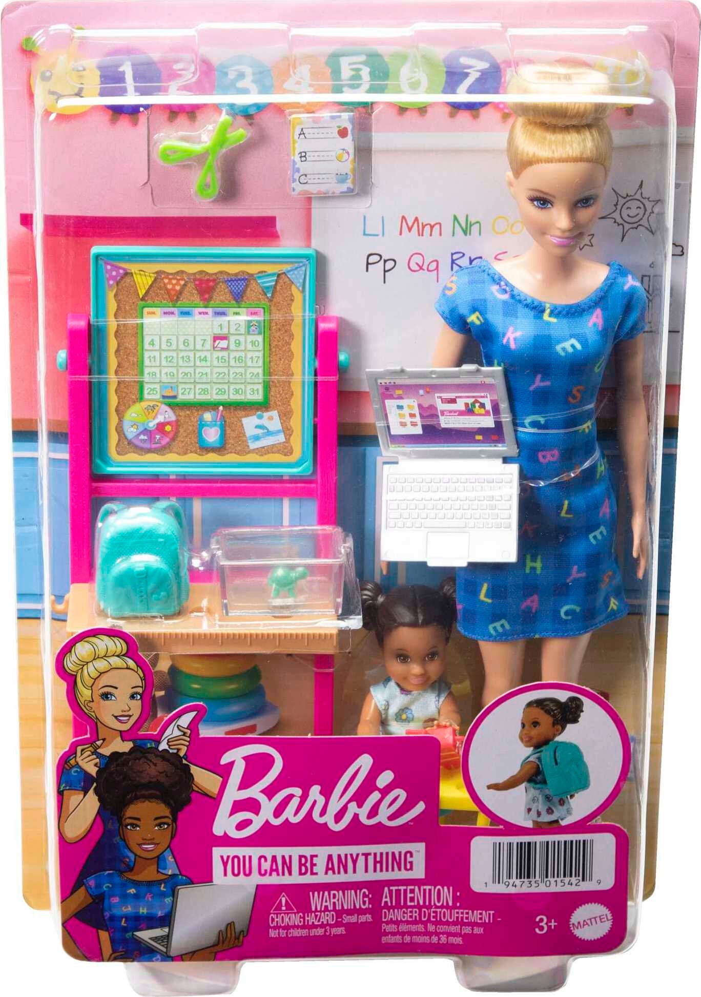 Barbie Careers Teacher Playset with Blonde Fashion Doll, 1 Toddler Doll, Furniture & Accessories