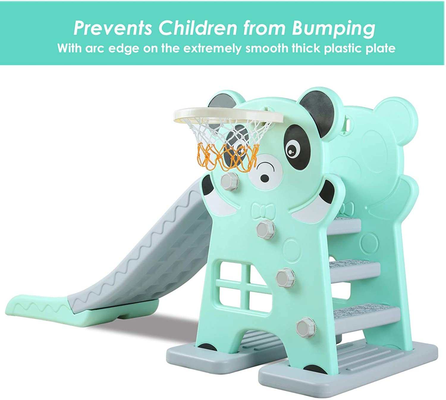 LAZY BUDDY Sturdy Kids Slide with Basketball Hoop and Ball， Toddler Slide Play Climber Outdoor Indoor Playground