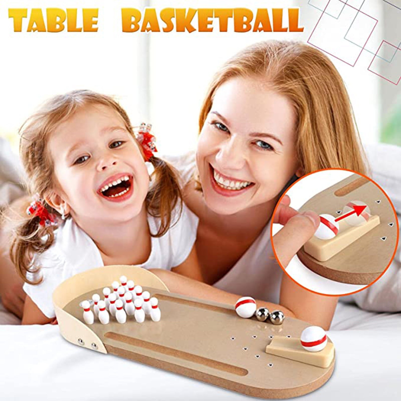 TOYFUNNY Desktop Bowling Gam Kid Mini Wooden Desktop Bowling Basketball Game Interactive