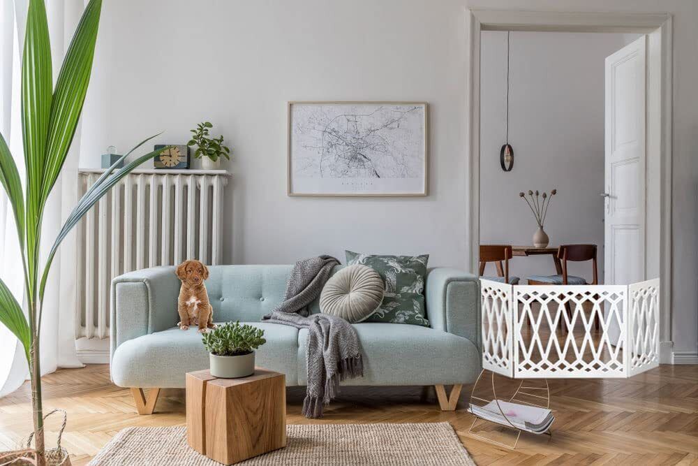 Pet Gate for Doorways and Stairs - Safety Dog Gate -Wooden Panel Freestanding Gates for The House- Z Shape Tri-Fold (Diamond White)