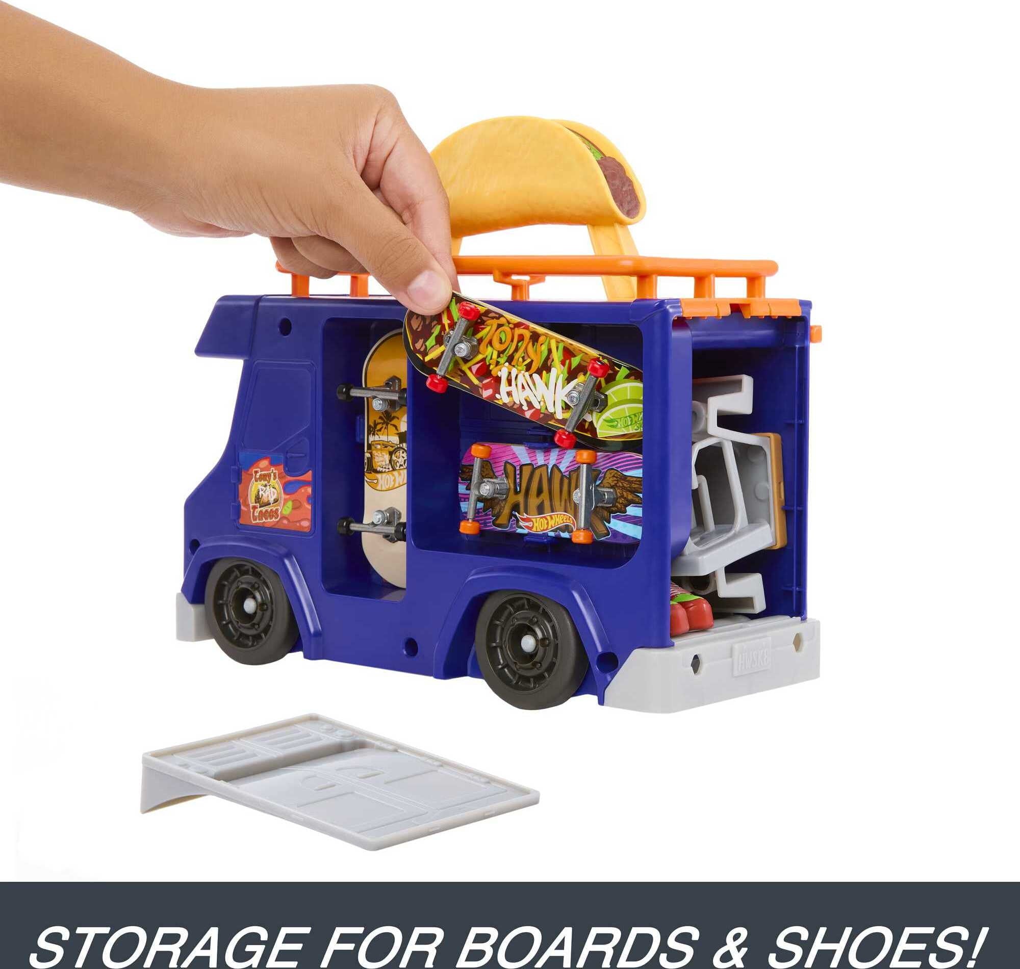 Hot Wheels Skate Taco Truck with 1 Exclusive Fingerboard and Pair of Skate Shoes