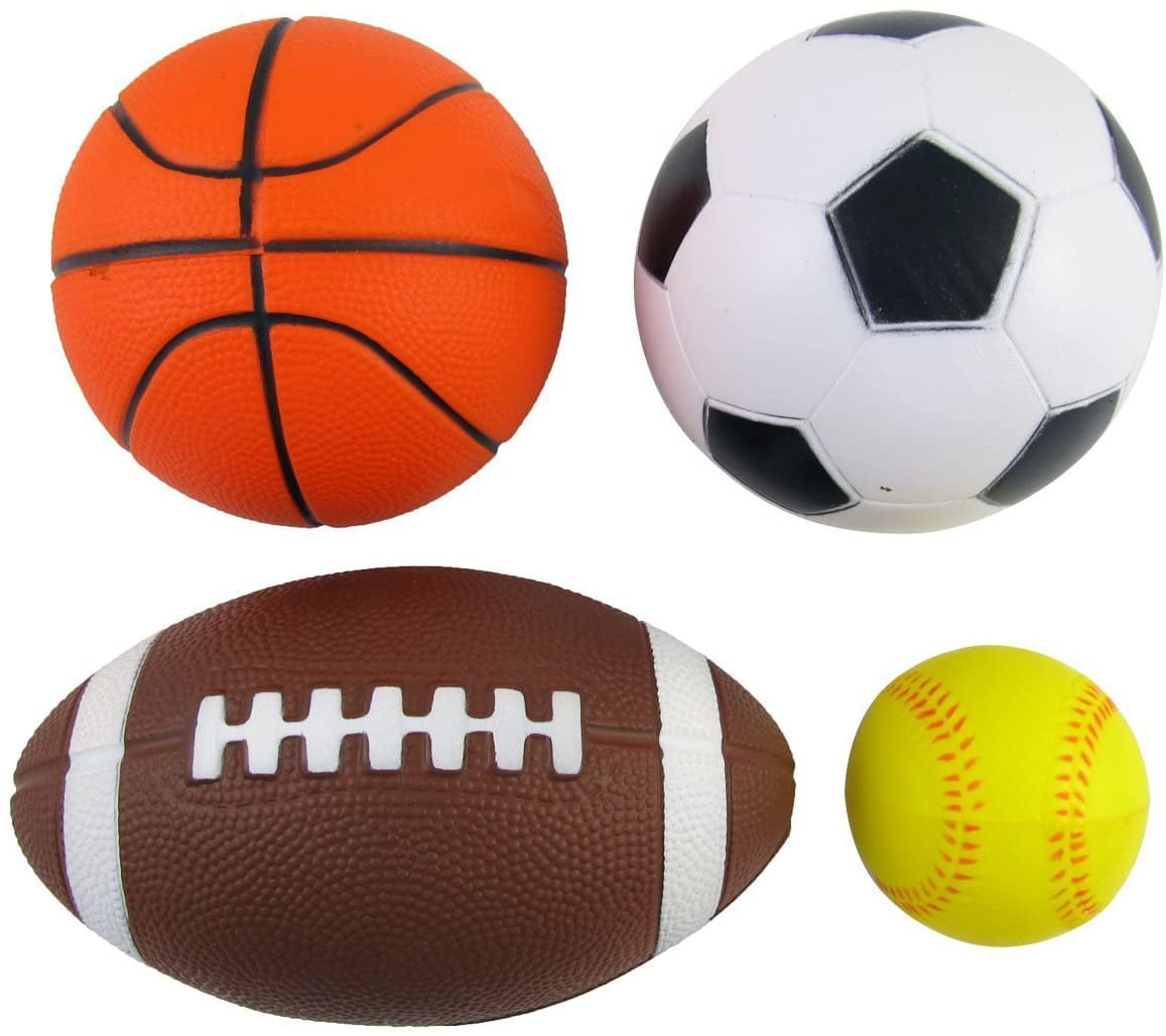 Set of 4 Sports Balls for Kids (Soccer Ball， Basketball， Football， Tennis Ball) By