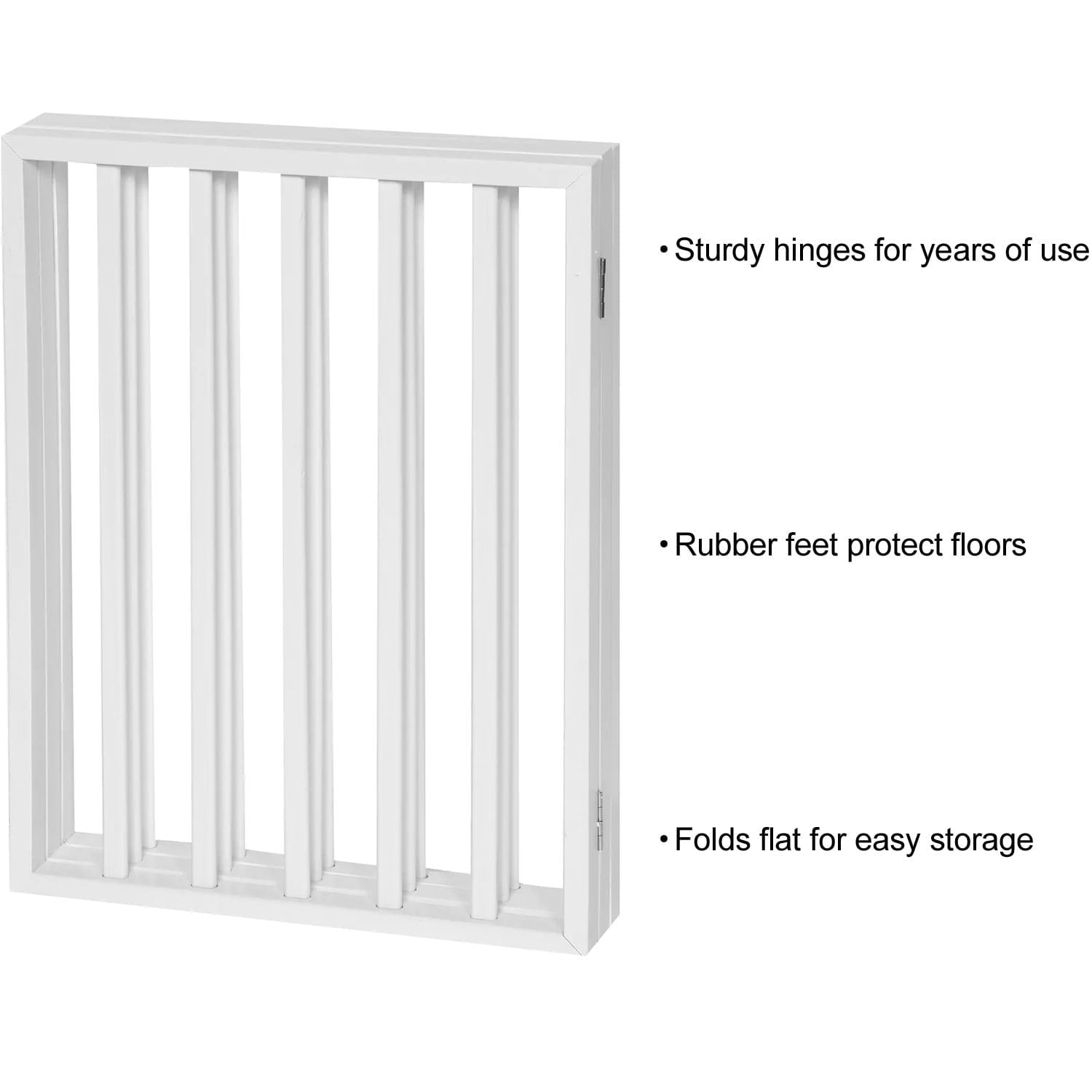 Freestanding Folding Wood Pet Gate -White Traditional Slat 54