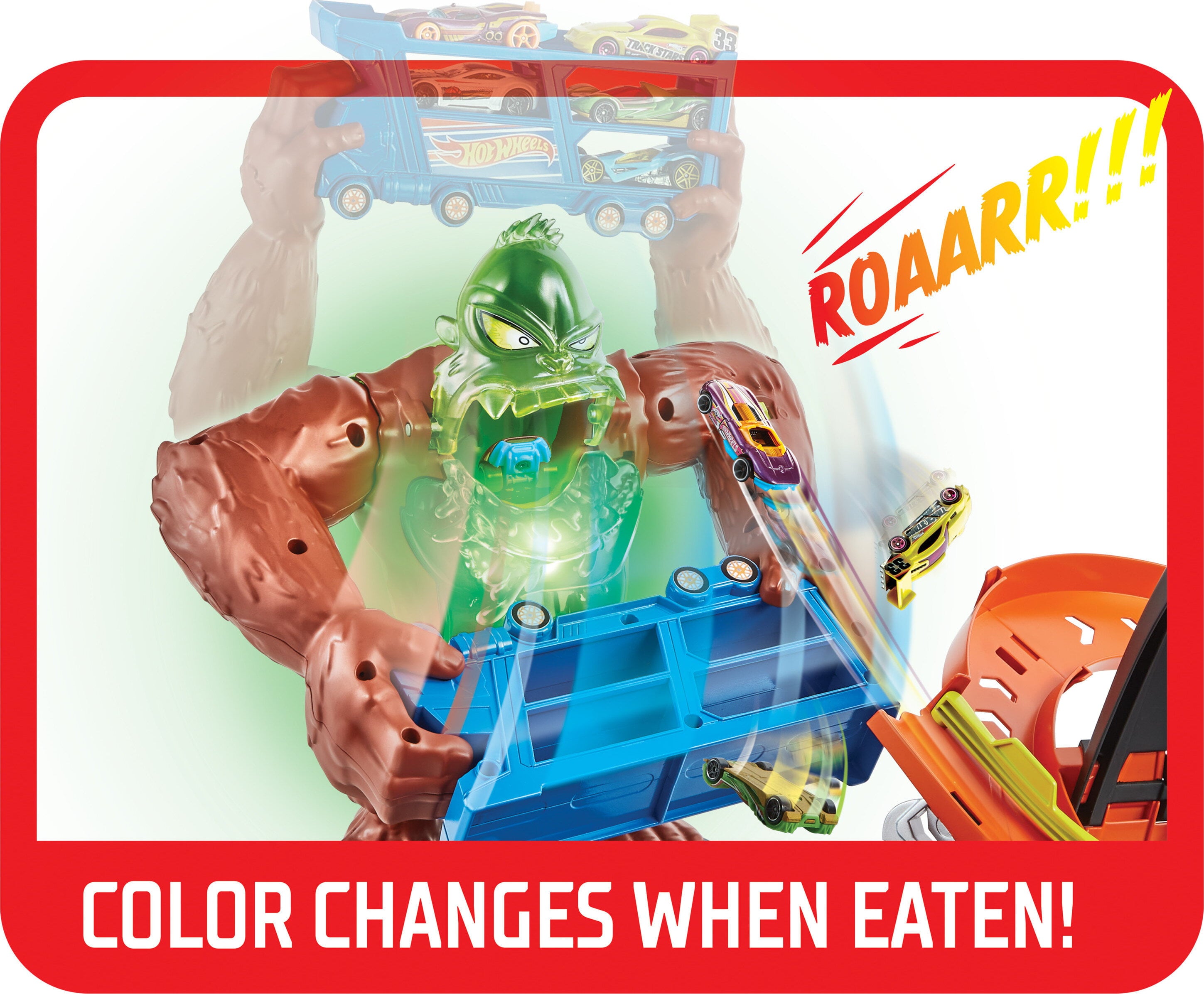 Hot Wheels City Toxic Gorilla Slam Playset and 1:64 Scale Toy Car with Lights and Sounds