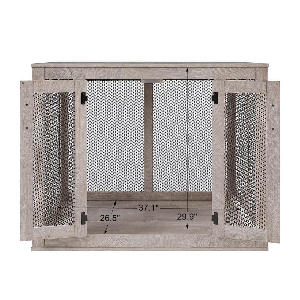 Unipaws Large Dog Crate with Cushion and Tray， Wooden and Metal Net Dog Kennels