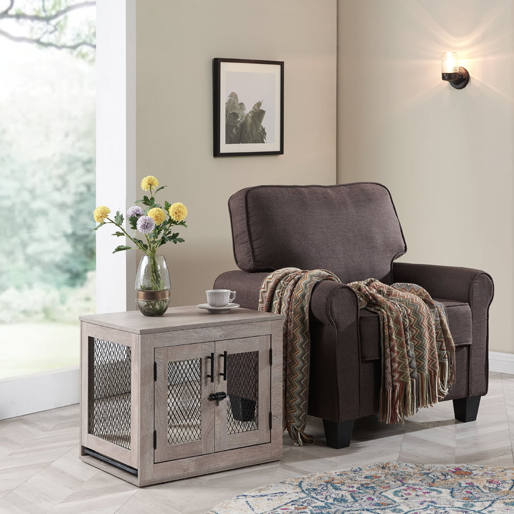 Unipaws Furniture Style Dog Crate with Tray，Wooden Dog Kennel Mesh Dog House Small Size