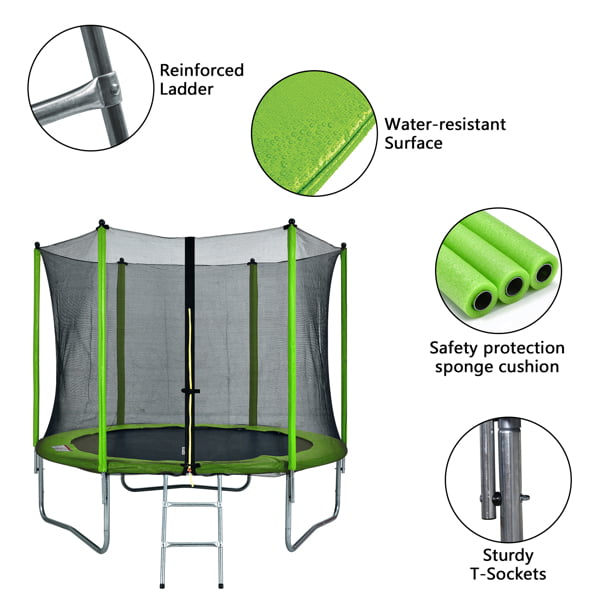 FEIKUQI 10 FT Round Trampoline for Kids with Safety Enclosure Net， Outdoor Backyard Trampoline with Ladder， Best Gift for Kids Childrens， Green
