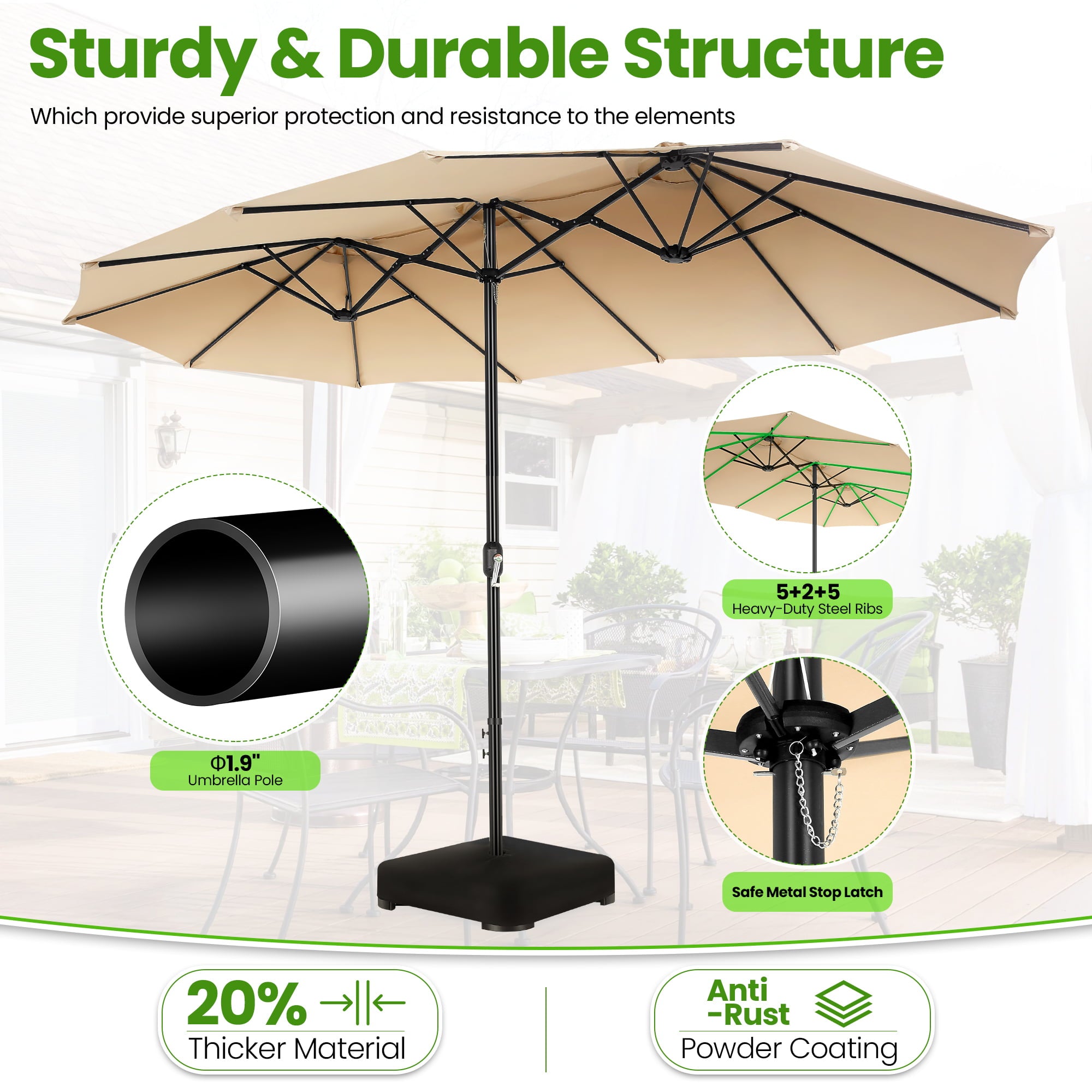 SEJOV 15ft Patio Umbrella with Base Included, Double-Sided Market Umbrella with Crank Large Outdoor Umbrella Rectangular Umbrellas for Patio Table