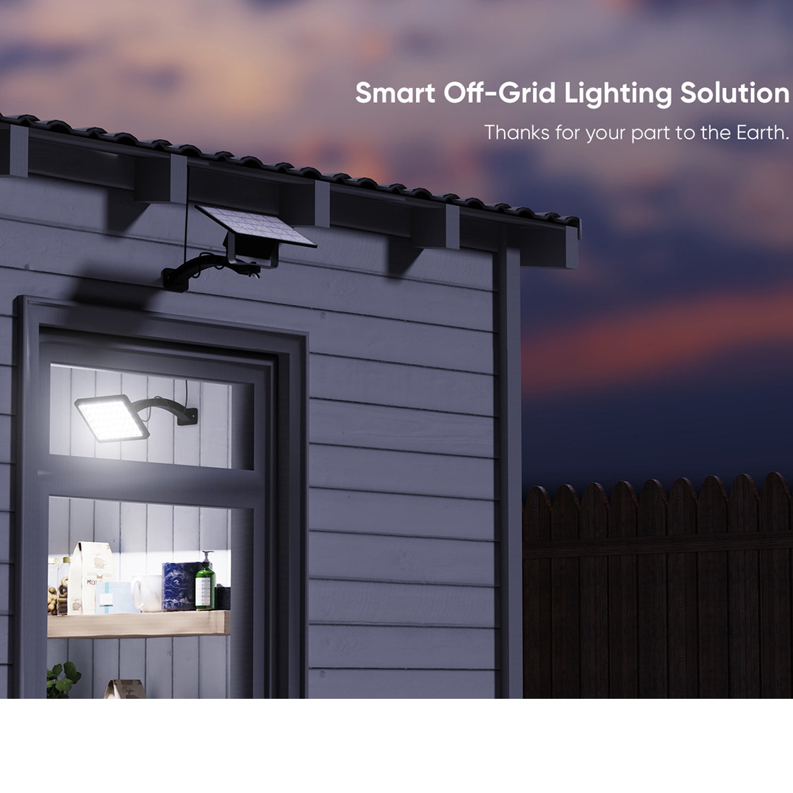 JACKYLED Solar Lights Outdoor Flood Light 1000LM 5500mAh for Wall Porch Shed Barn Garage Waterproof