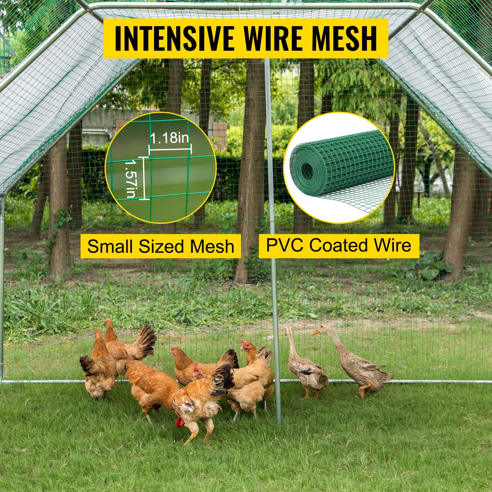 VEVORbrand Chicken Run Coop 10×6ft Large Metal Chicken Coop Flat Shaped， Walk-in Hen Cage， Outdoor Poultry Cage with Waterproof Cover for Backyard