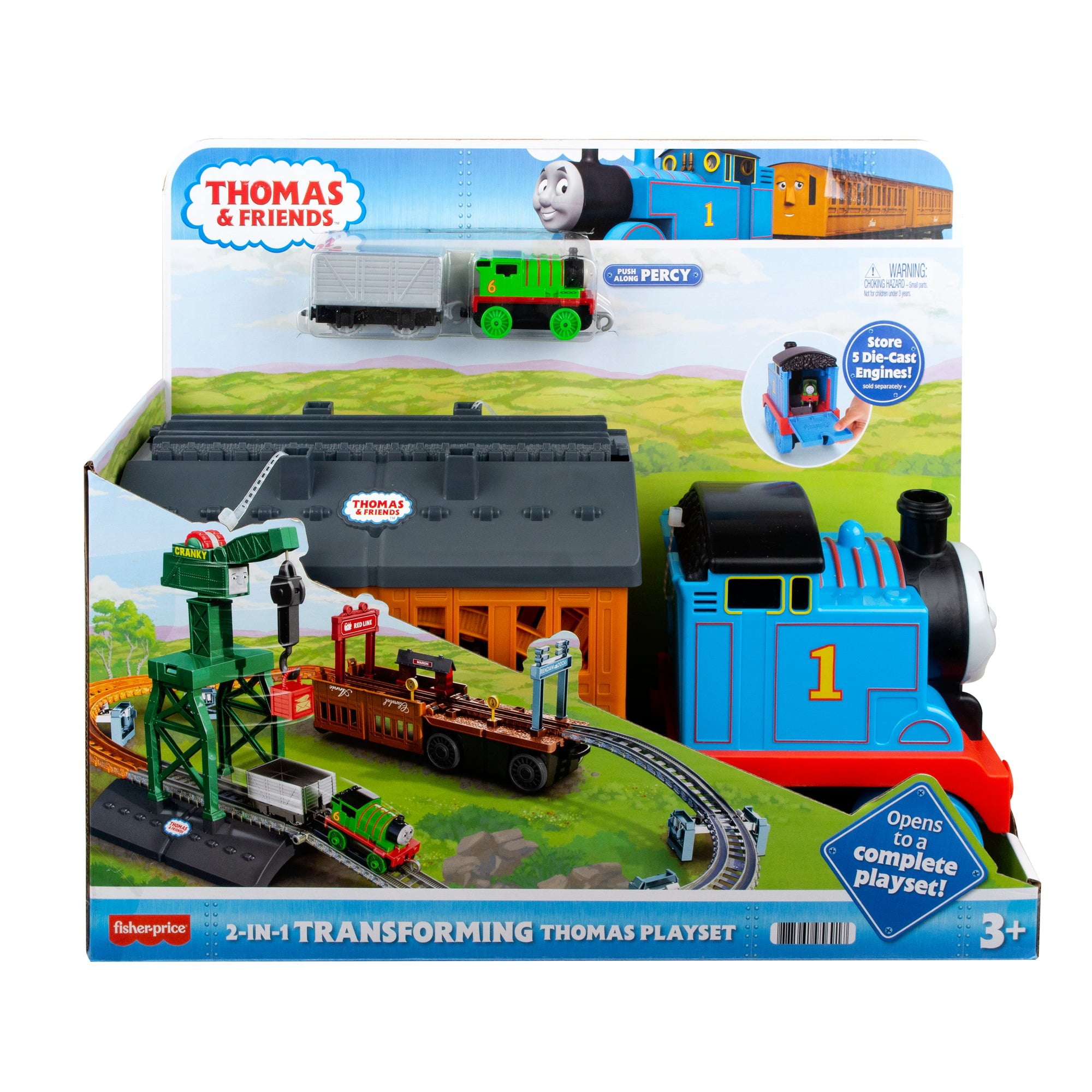 Thomas and Friends Push-Along Train and Track Set for Kids 2-in-1 Transforming Thomas Playset with Storage and Working Crane for Ages 3+ Years