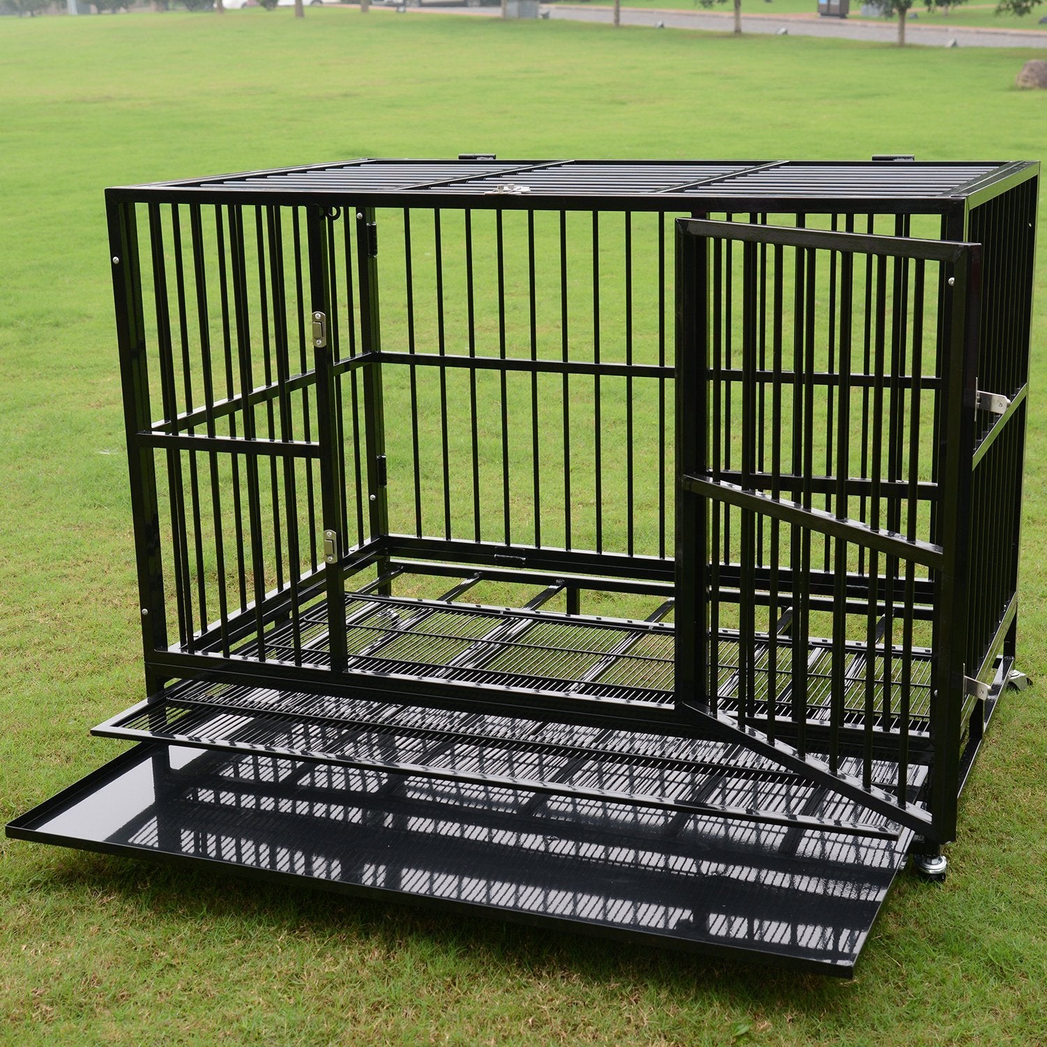 Wonline Metal Heavy Duty Dog Cage with Wheels， Black