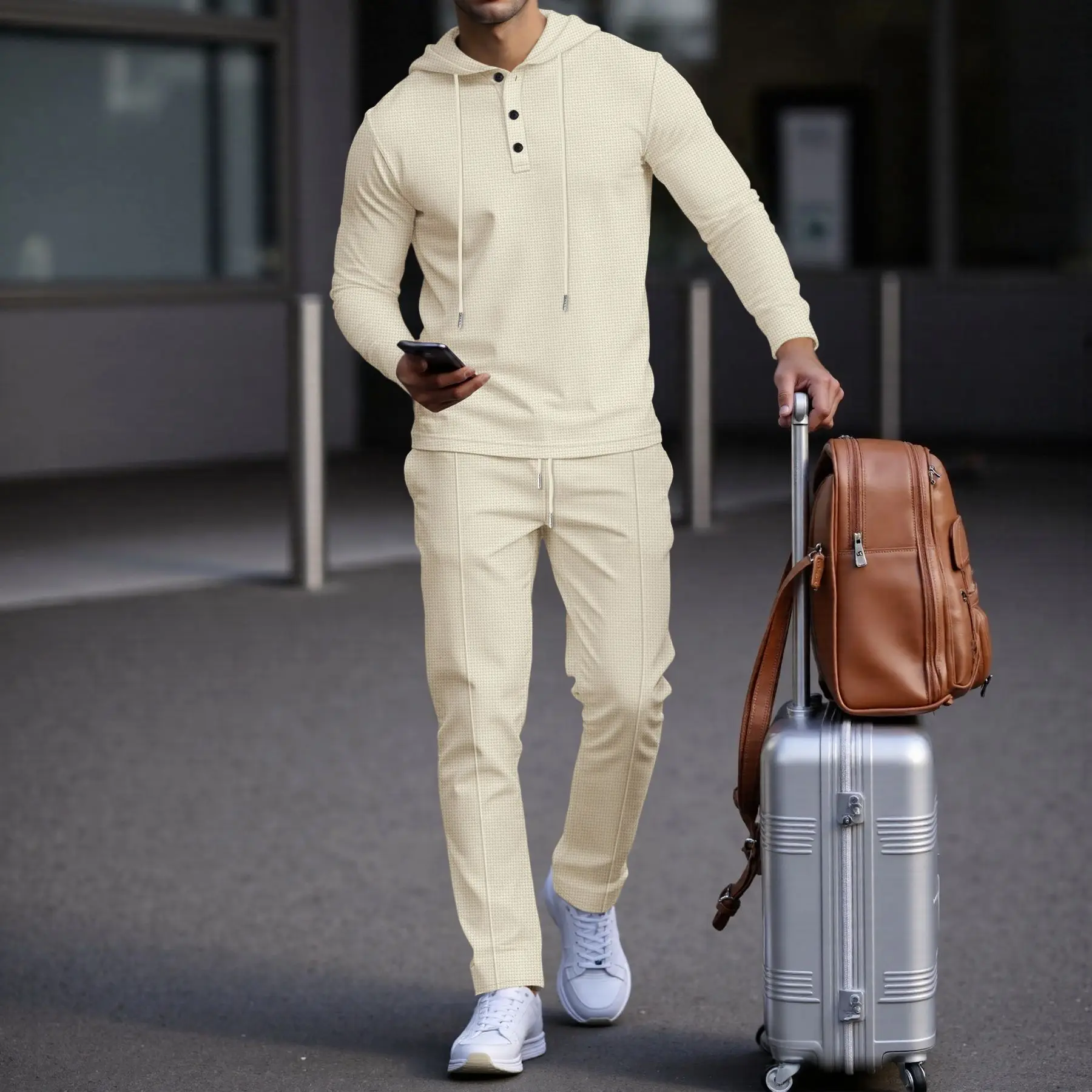 Conjunto Manchester™ em Algodão Texturizado com Capuz e Calça Slim