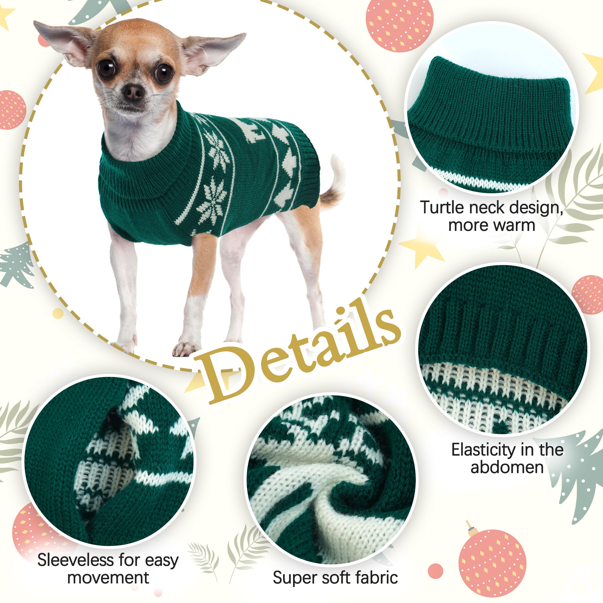 QBLEEV Dog Cat Sweater Christmas Snowflake Pet Warm Holiday Elk Knitwear Dog Sweater Soft Puppy Clothing Dog Winter Coat， Dog Turtleneck Cold Weather Outfit Pullover for Small Medium Dogs Cats