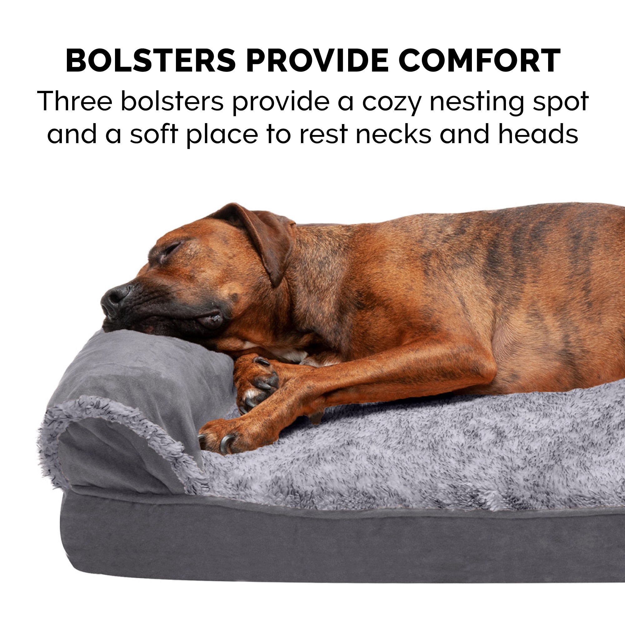 FurHaven Pet Products | Cooling Gel Memory Foam Orthopedic Two-Tone Faux Fur and Suede Sofa-Style Couch Pet Bed for Dogs and Cats， Stone Gray， Jumbo