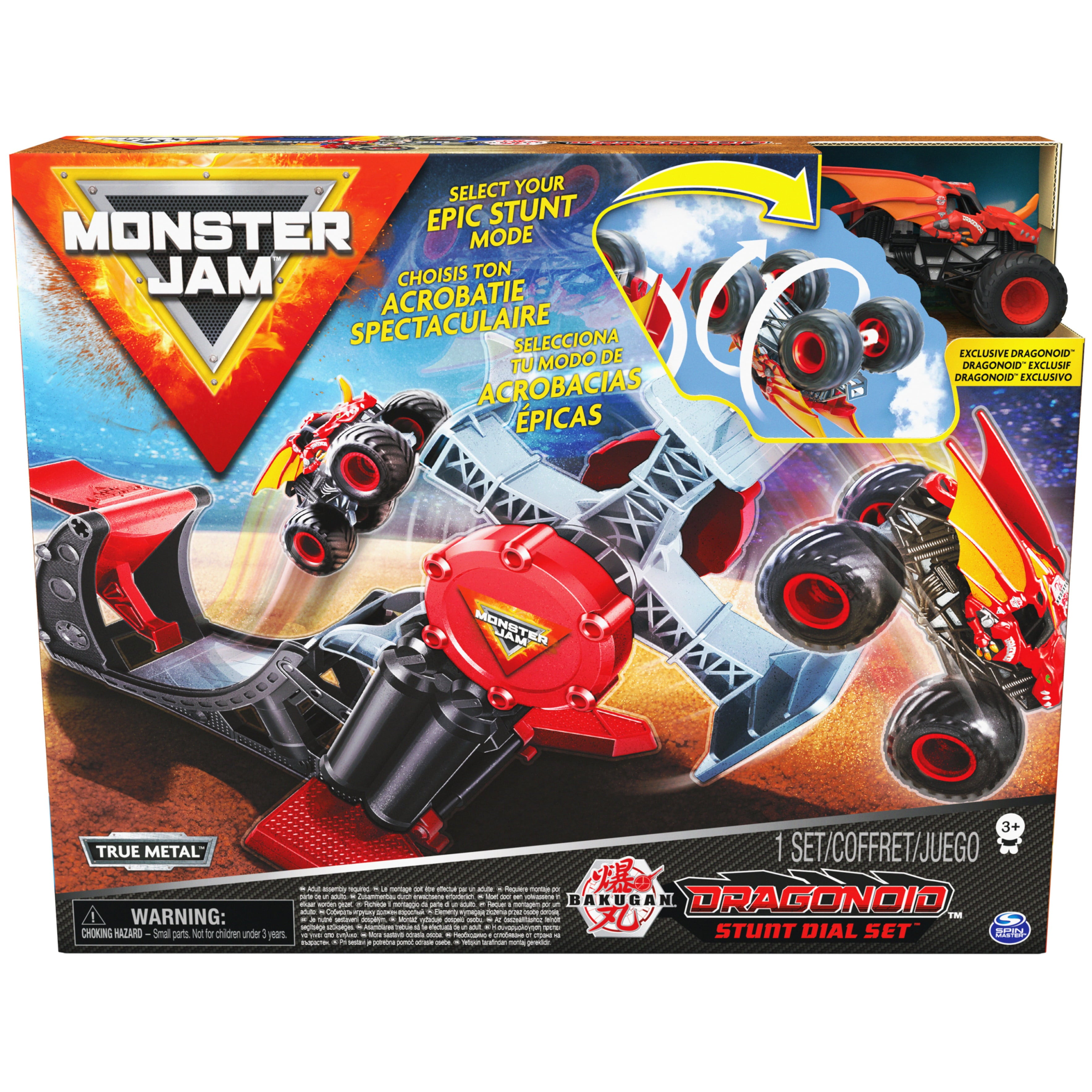 Monster Jam， Official Bakugan Dragonoid Stunt Dial Playset with Exclusive 1:64 Scale Dragonoid Die-Cast Monster Truck