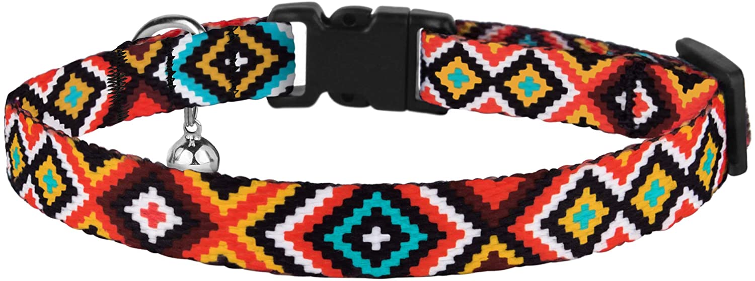 Aztec Cat Collar Breakaway Pack of 2 PCS Nylon Tribal Pattern Geometric Pet Kitten Collars for Cats