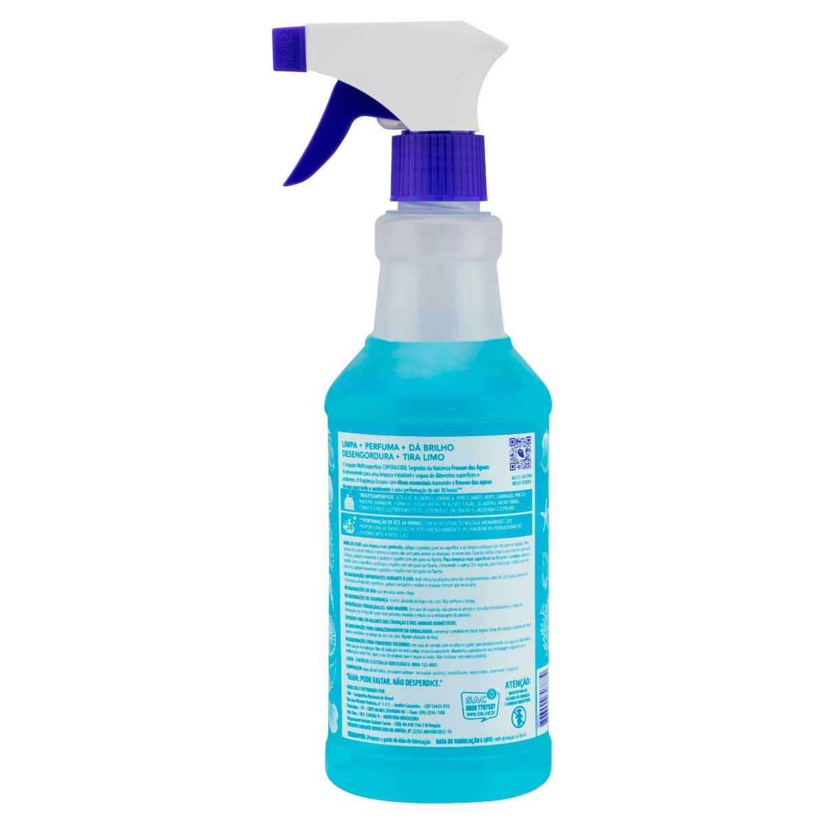 Limpador Liquido com Alcool Frescor das Aguas Coperalcool Bacfree Segredos da Natureza 500ml Borrifador