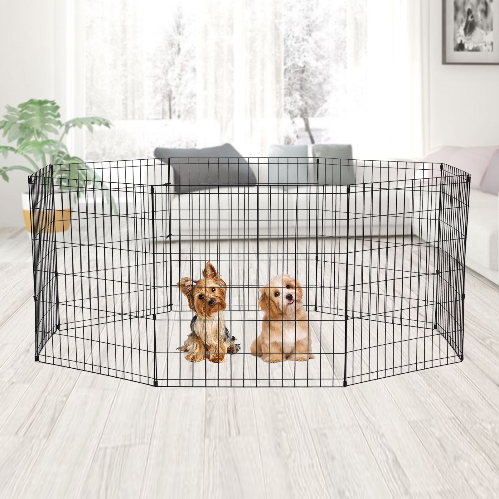 NiamVelo 24 inch Metal Dog Playpen Indoor Outdoor Large Folding Dog Fence Animal Exercise Heavy Duty Portable Puppy Playpen for Dog Cat Rabbits -8 Panel， Black