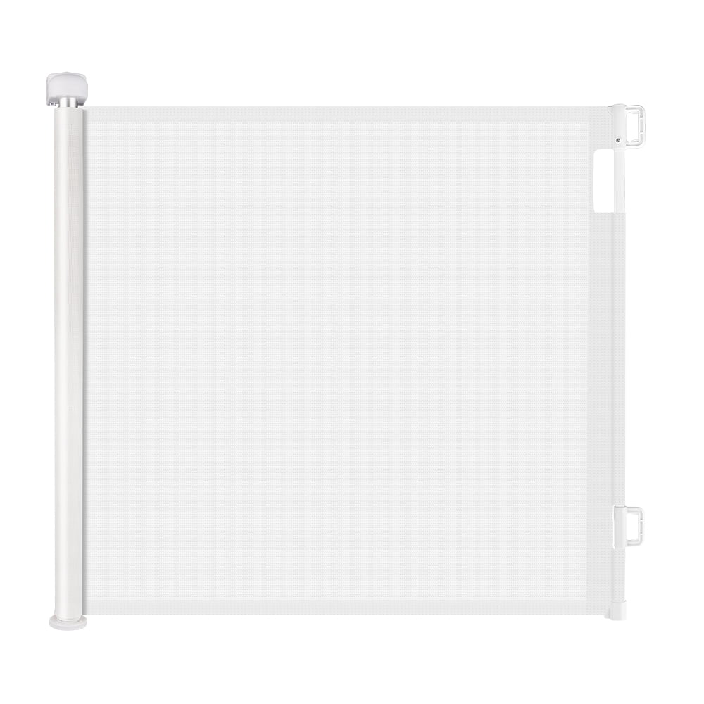Retractable Dog Gate Baby Gates for Stairs， JoyHi Extra Wide Safety Child or Pets Gates， 33” Tall， Extends to 55” Wide， Mesh Cat Puppy Gate for The House Indoor/Outdoor， Doorways， Hallways (White)