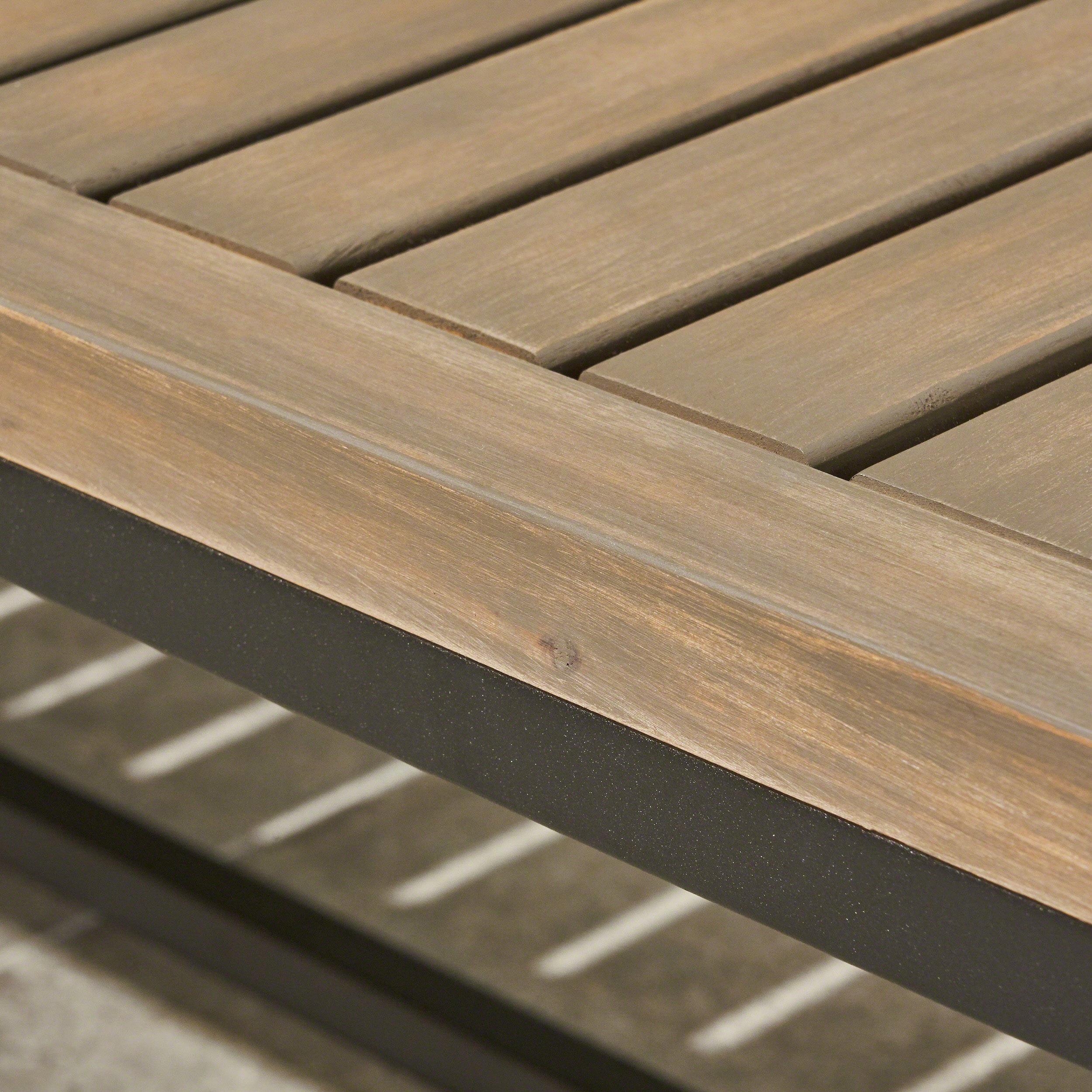 Drew Outdoor Industrial Acacia Wood and Iron Bench