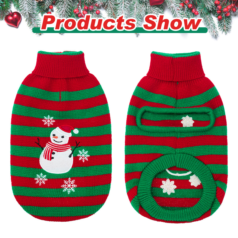 Pupteck Cat Christmas Sweater - Snow Man Stripes Cats Holiday Sweaters Soft Knit Warm Winter Sweaters Jumpsuits for Cats Small Dogs