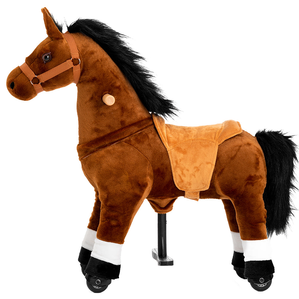 Ponyeehaw Ride on Horse Toys， Ride on Toys for 3-5 Years Old Girls and Boys， Premium Plush Walking Horse with Wheels (Brown)