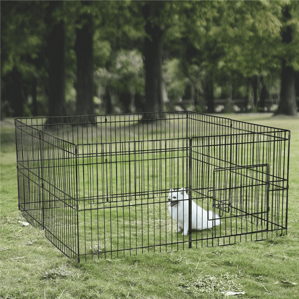 Easyfashion 8 Panel Foldable Pet Playpen For Puppies， Metal， Indoor and Outdoor， Black