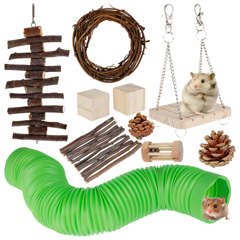 Willstar Wooden Hamster Chew Toy Set Gerbil Rabbit Guinea Pig Pet Playing Sports Accessories Dental Care