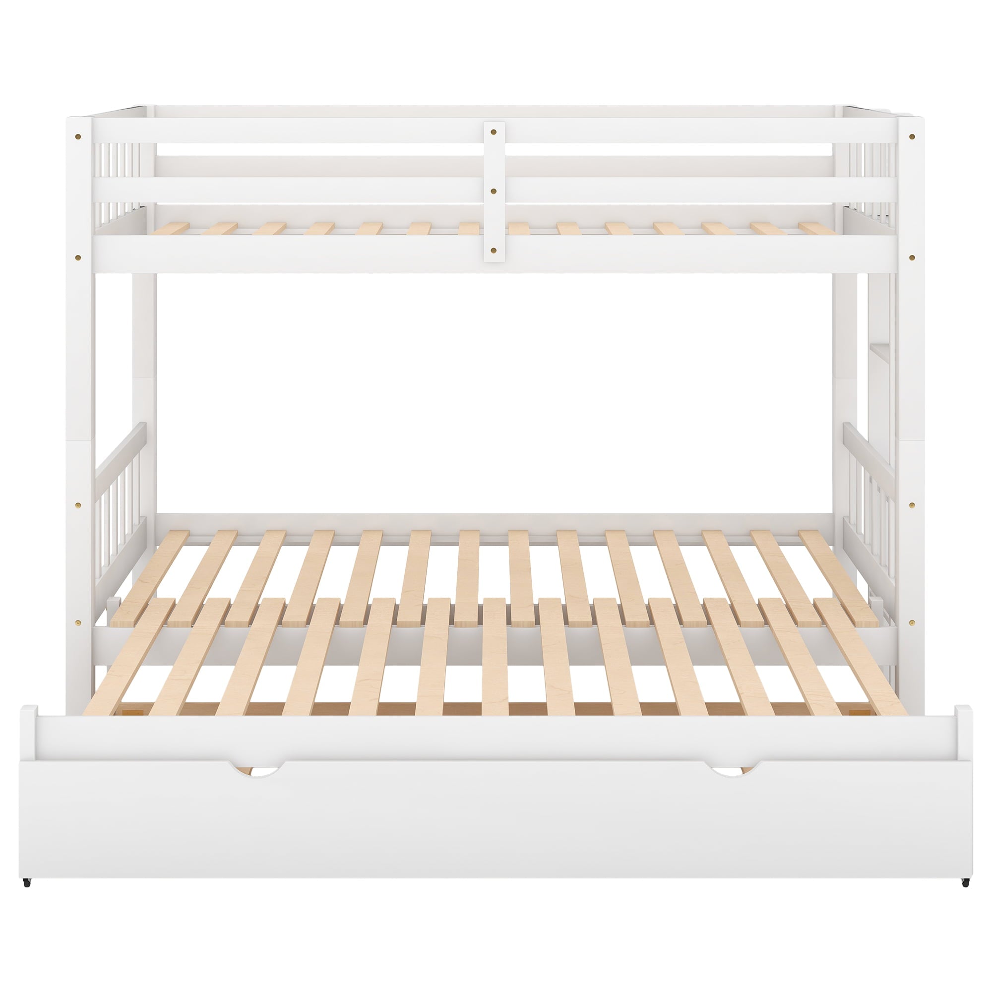 Euroco Wood Twin over Twin/King Bunk Bed with Trundle for Kids, White