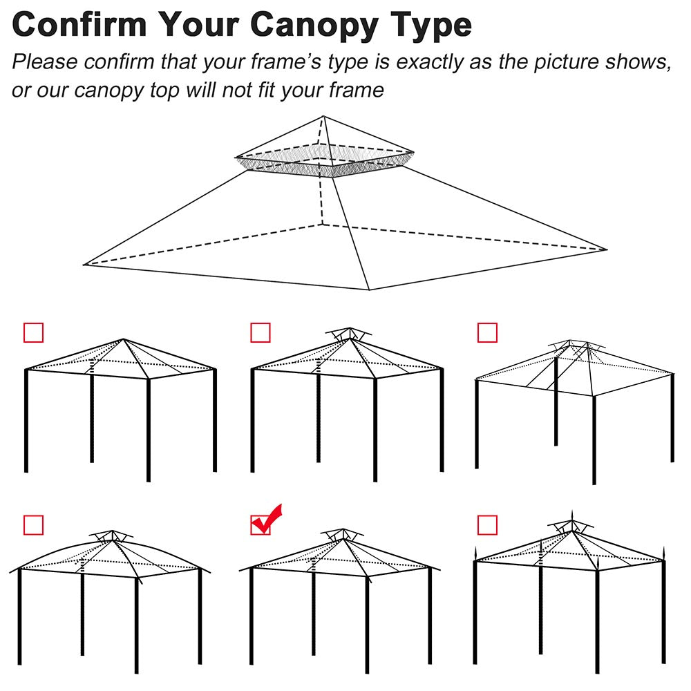 Yescom 10' x 10' Gazebo Canopy Replacement Top 2-Tier CPAI-84