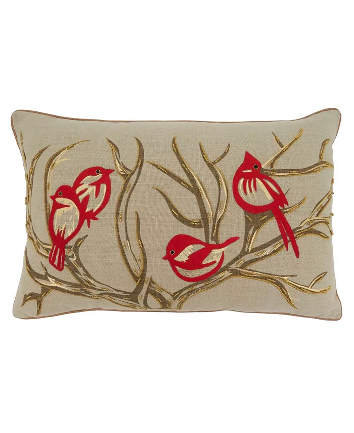 Saro Lifestyle Bird and Branch Embroidered Decorative Pillow， 14