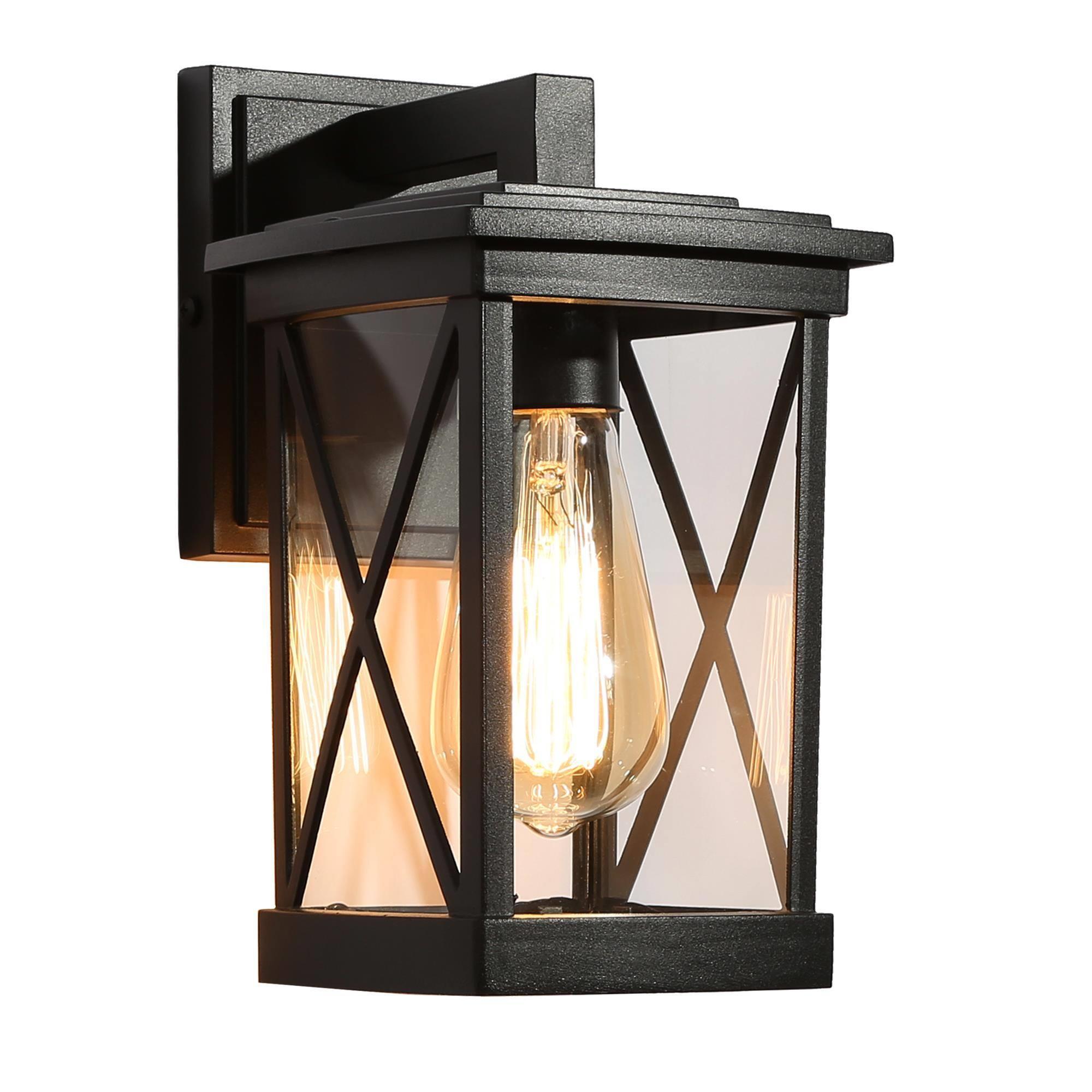 LNC Lans 2-Pack 11-in H Sandy Black Clear Glass Square Cage Modern/Contemporary Medium Base (E-26) Outdoor Wall Light,10.2"H