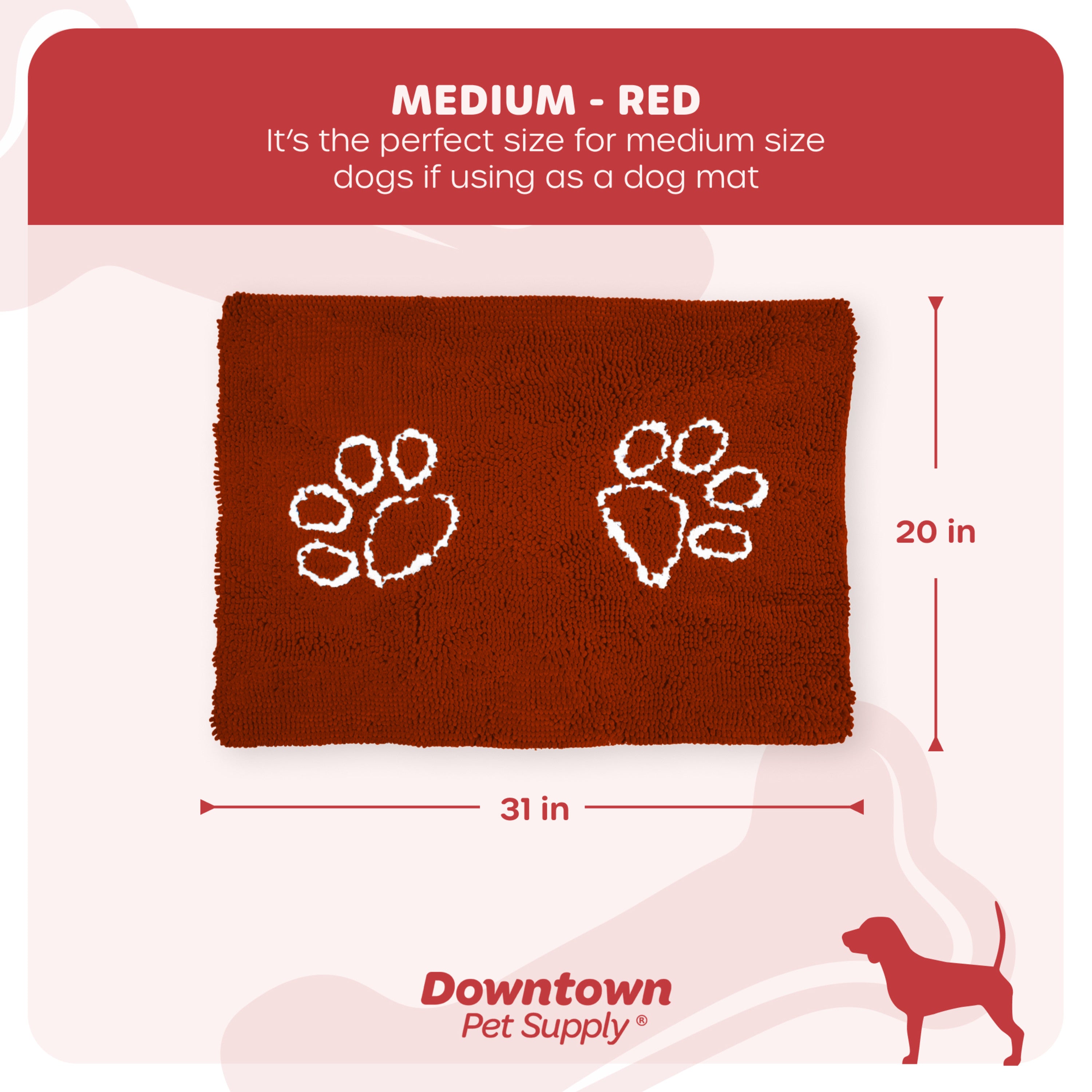 My Doggy Place Dog Mat for Muddy Paws， Washable Dog Door Mat， Red， M